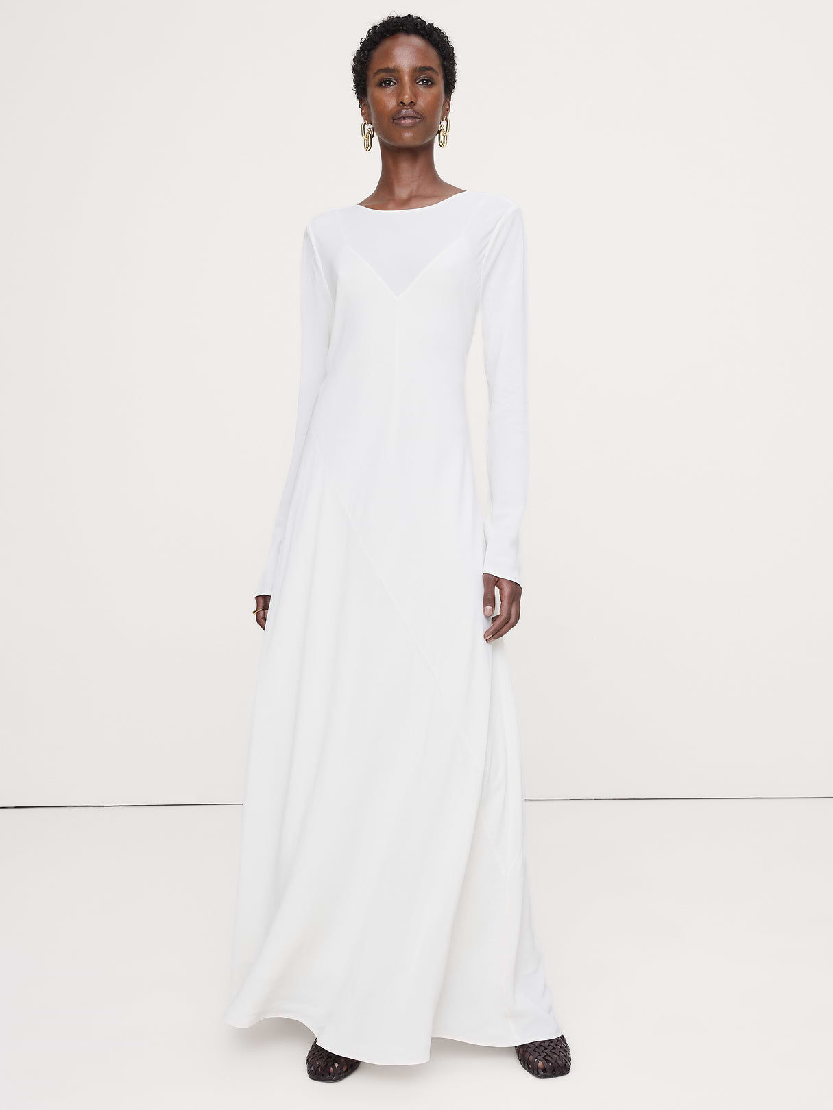 Bias-Cut Chiffon Maxi Dress - Cream White