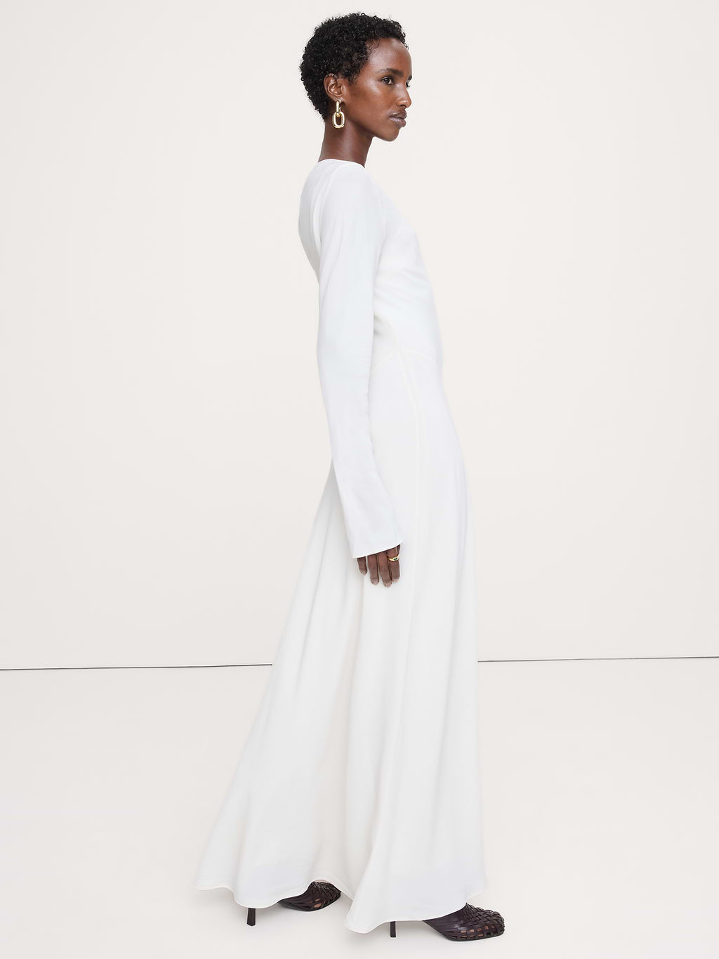 Bias-Cut Chiffon Maxi Dress - Cream White