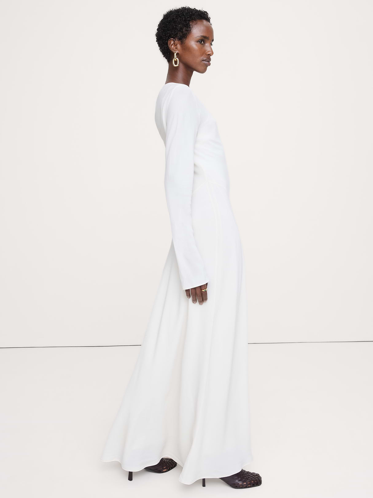 Bias-Cut Chiffon Maxi Dress - Cream White