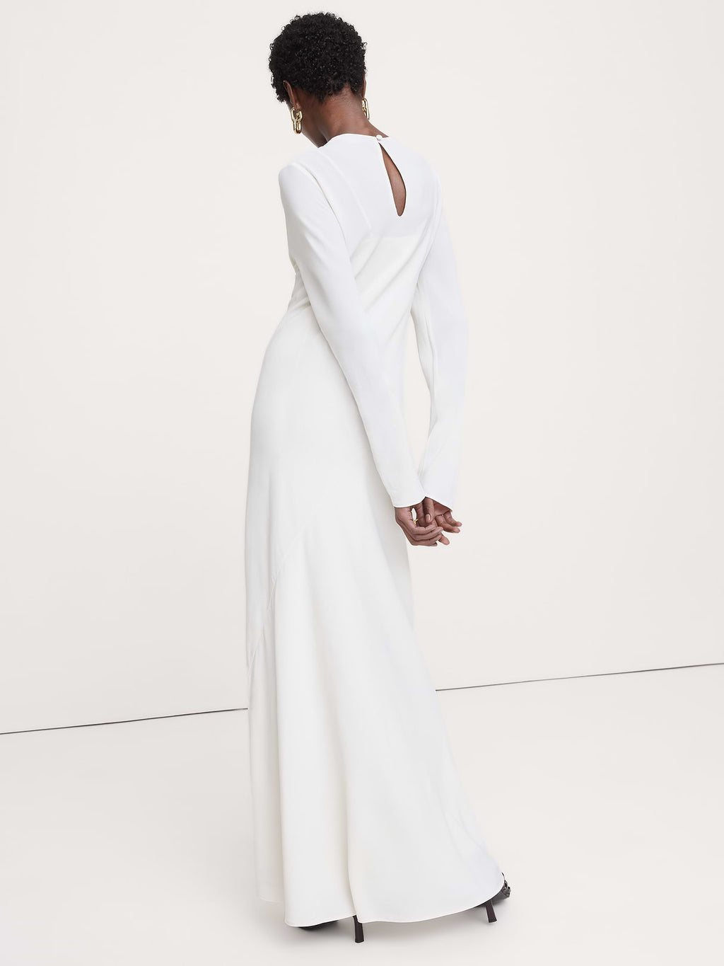 Bias-Cut Chiffon Maxi Dress - Cream White