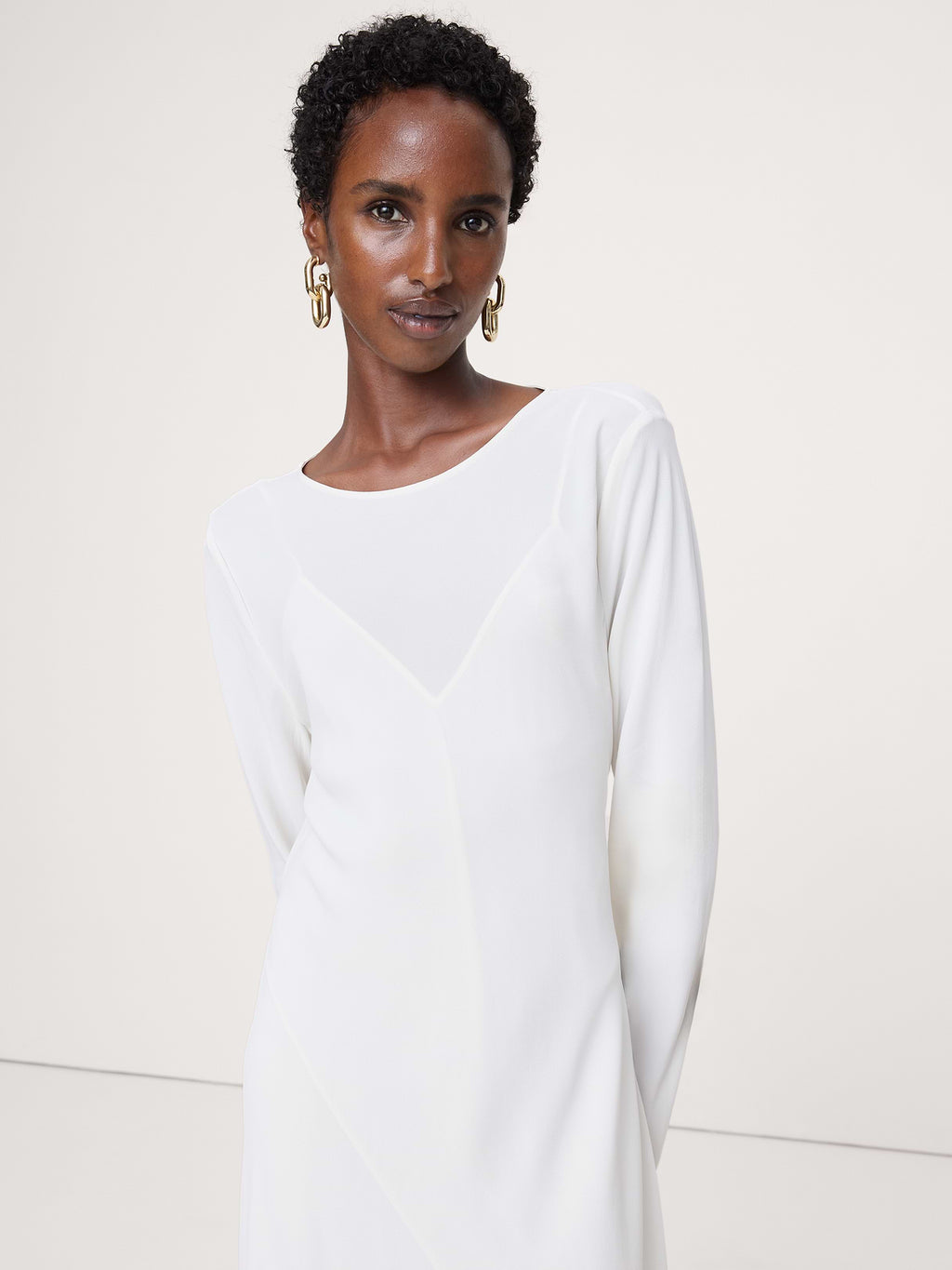 Bias-Cut Chiffon Maxi Dress - Cream White
