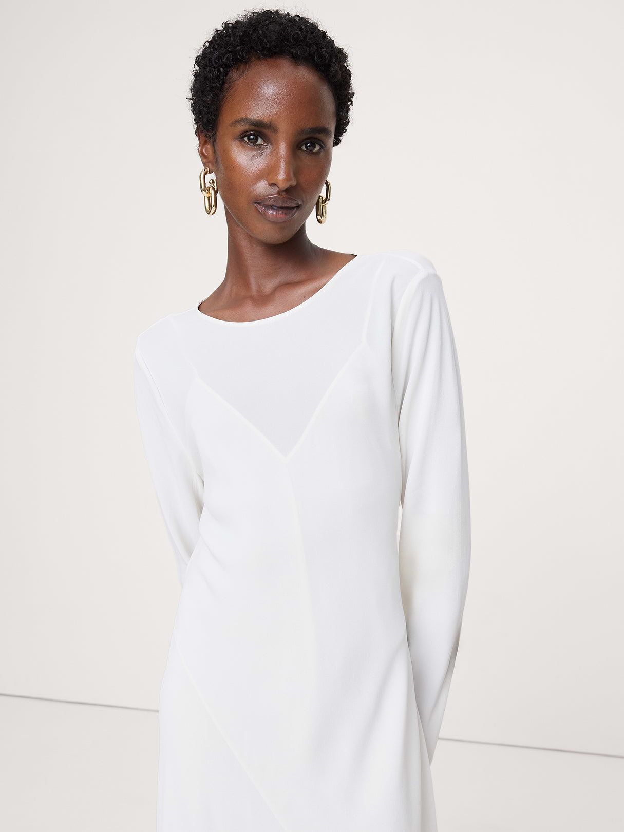 Bias-Cut Chiffon Maxi Dress - Cream White