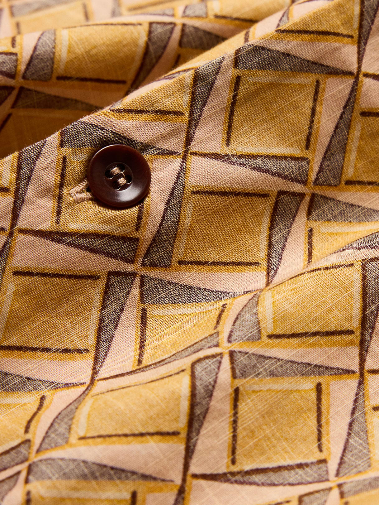 Relaxed-Fit Cotton Slub Resort Shirt - Yellow & Pink Print