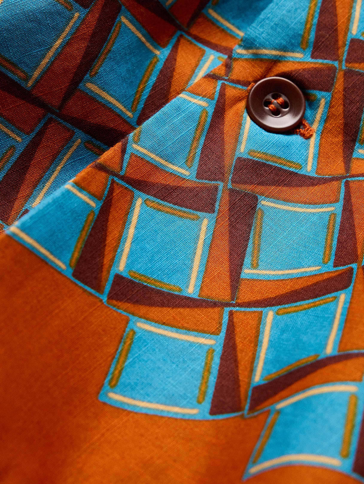 Relaxed-Fit Cotton Slub Resort Shirt - Blue & Orange Print