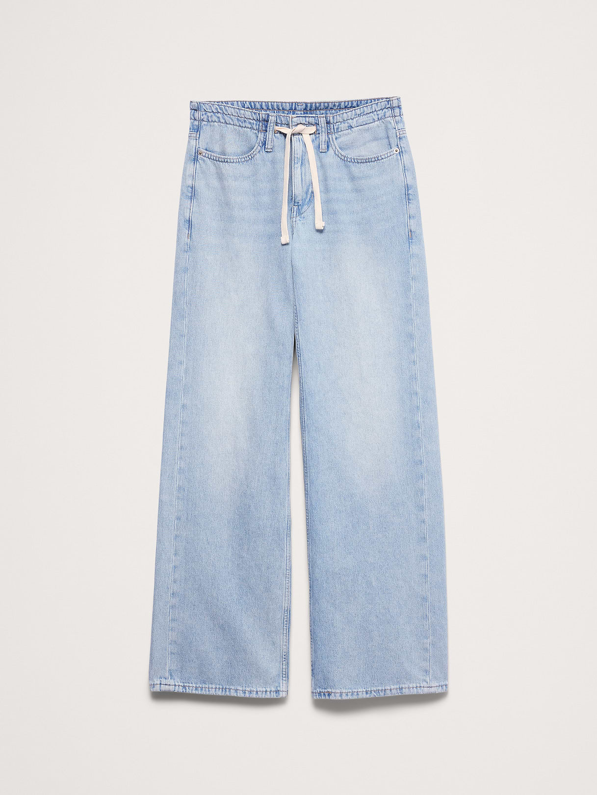 Mid-Rise Wide-Leg Drawstring Jean - Light Wash