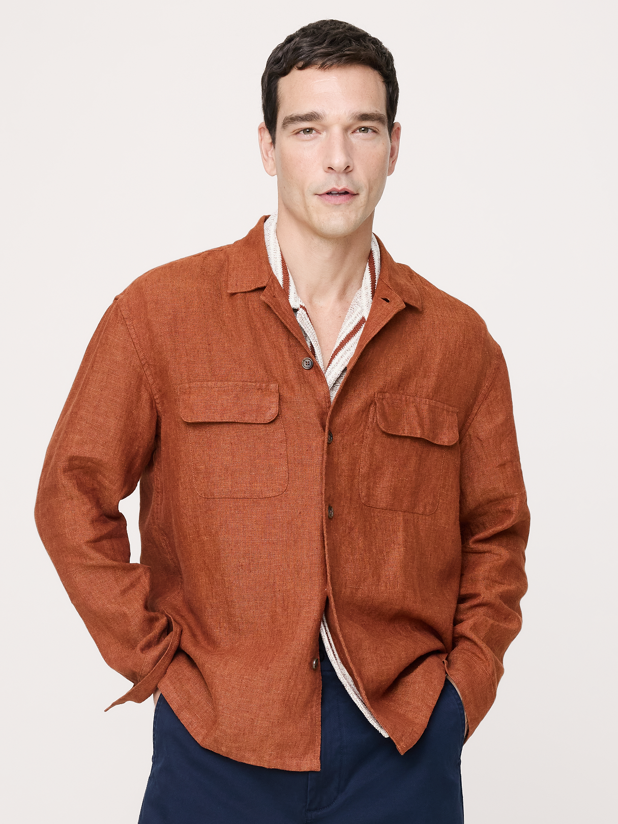 Relaxed-Fit Linen Resort Shirt - Orange Rust