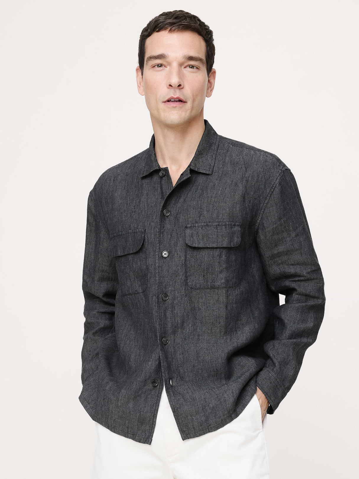 Relaxed-Fit Linen Resort Shirt - Charcoal Gray