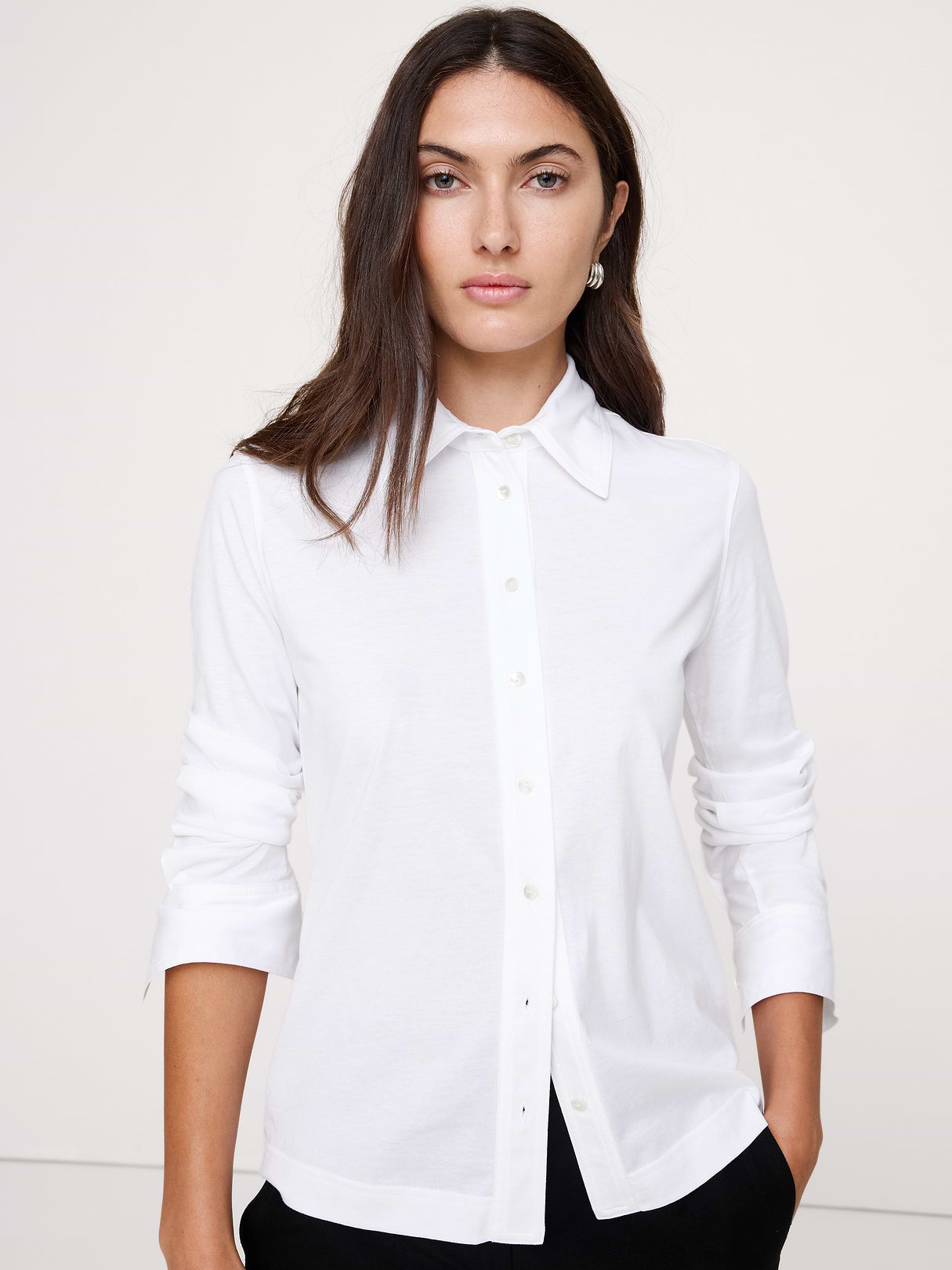 Silky Cotton Long-Sleeve Button-Down Shirt - White