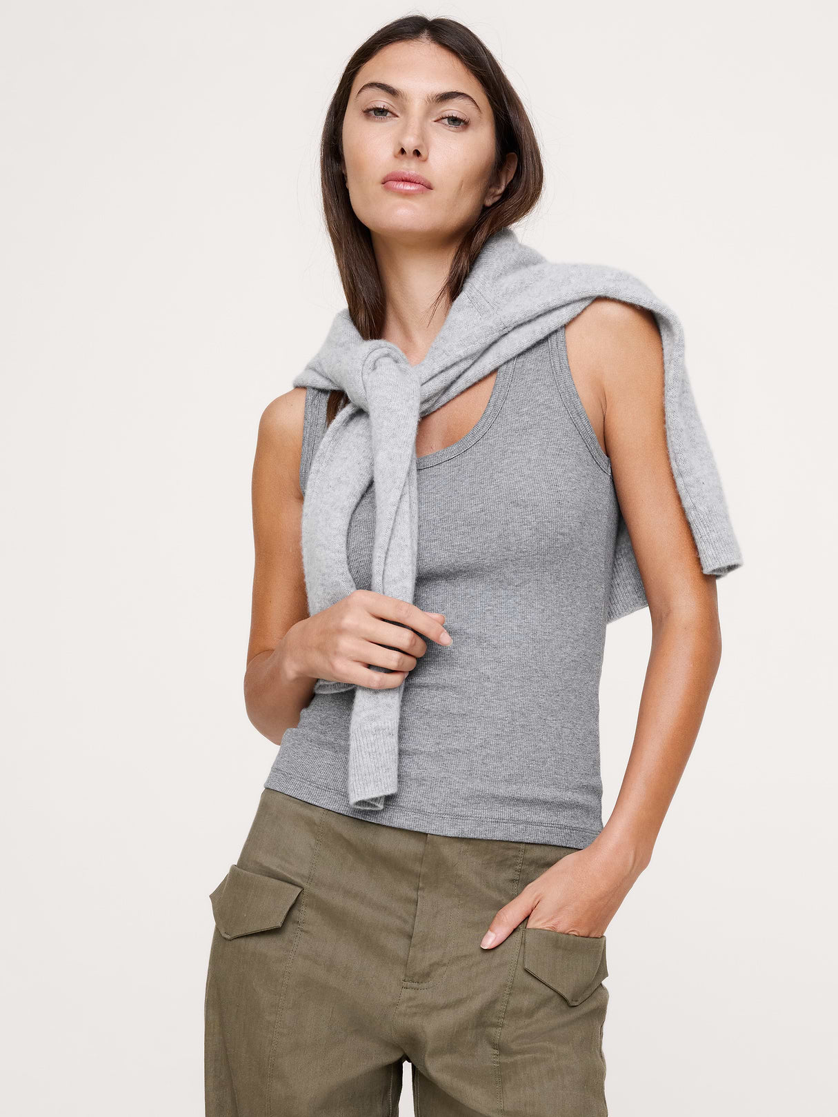 Ribbed Scoop-Neck Tank - Heather Gray