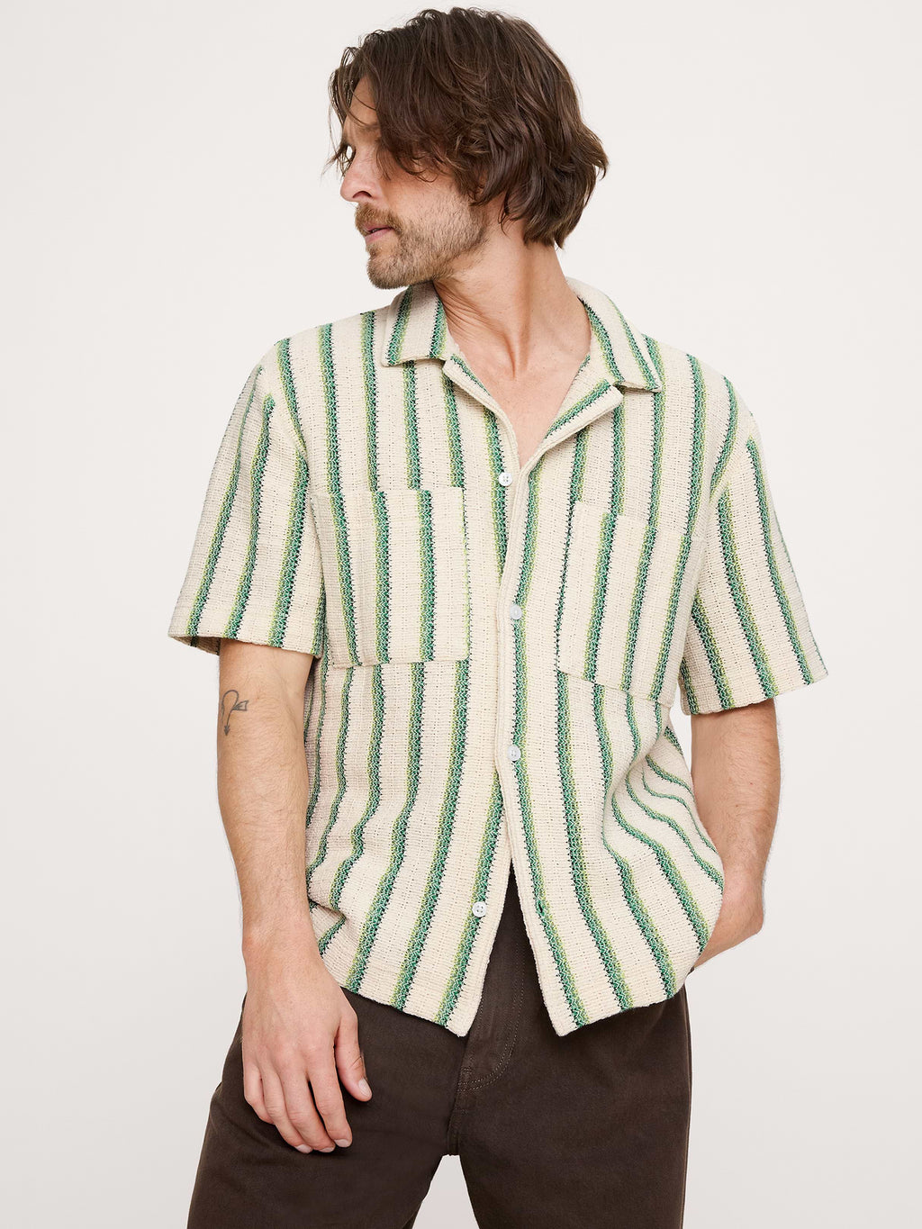 Stripe Knit Resort Shirt - Green Stripe
