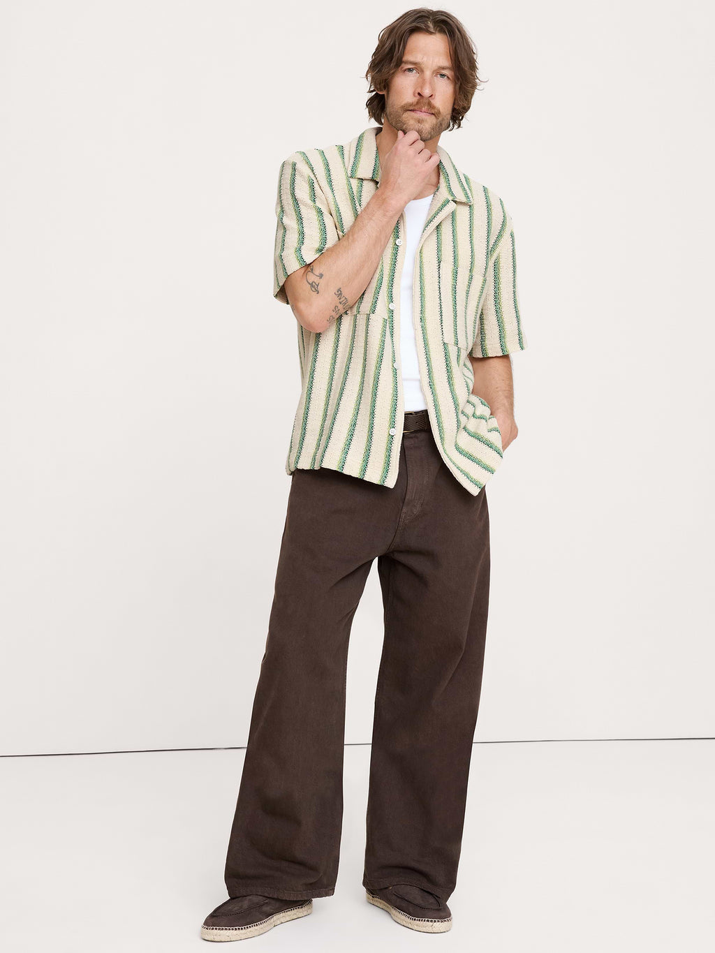 Stripe Knit Resort Shirt - Green Stripe