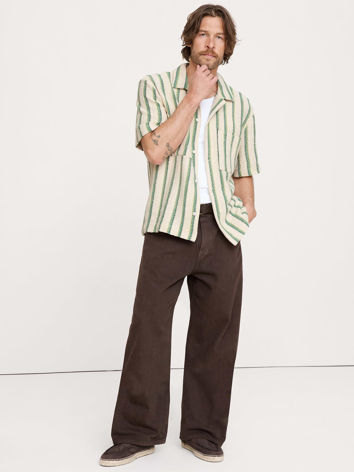 Stripe Knit Resort Shirt - Green Stripe