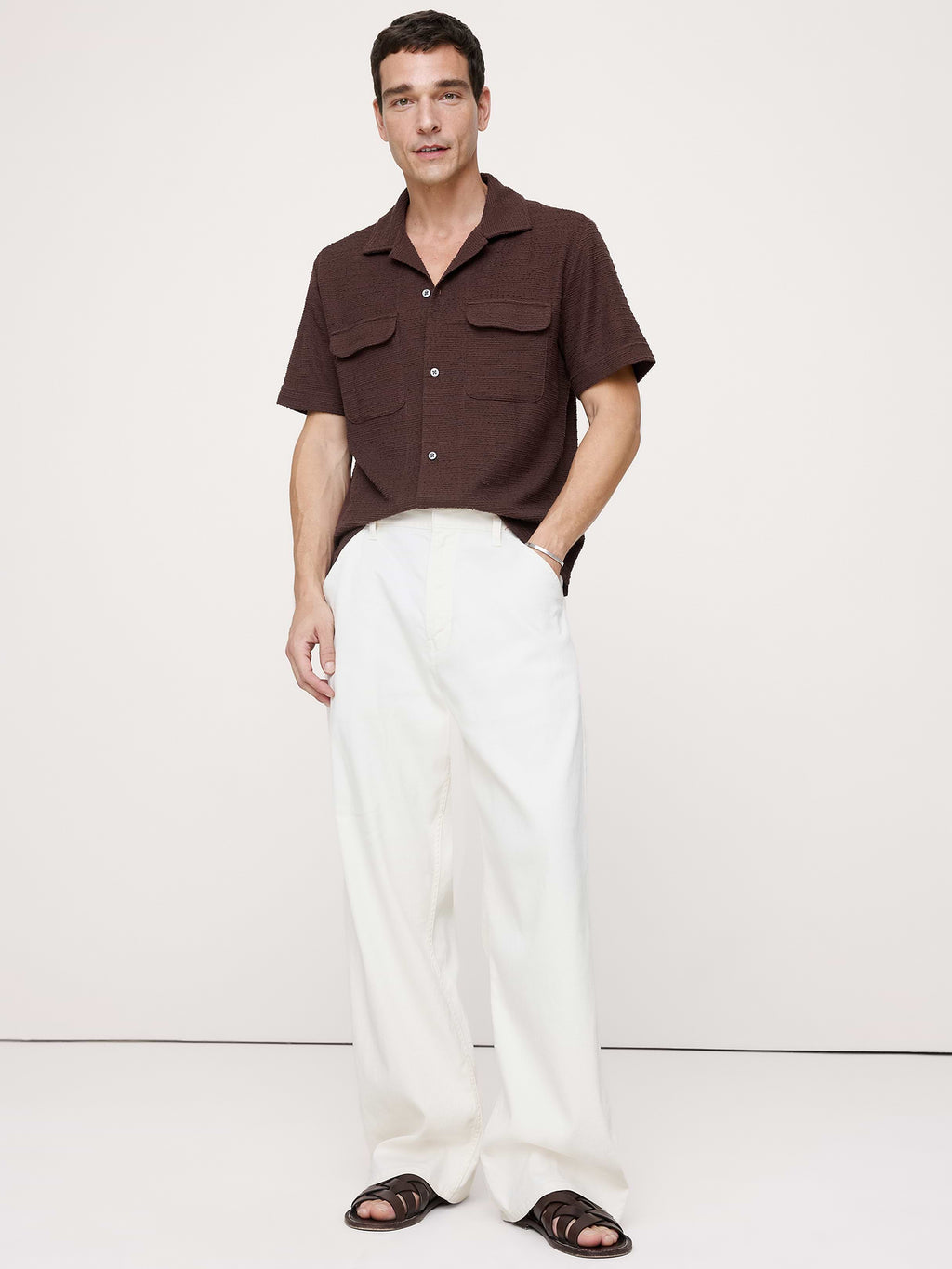 Textured Knit Resort Shirt - Mahogany Brown