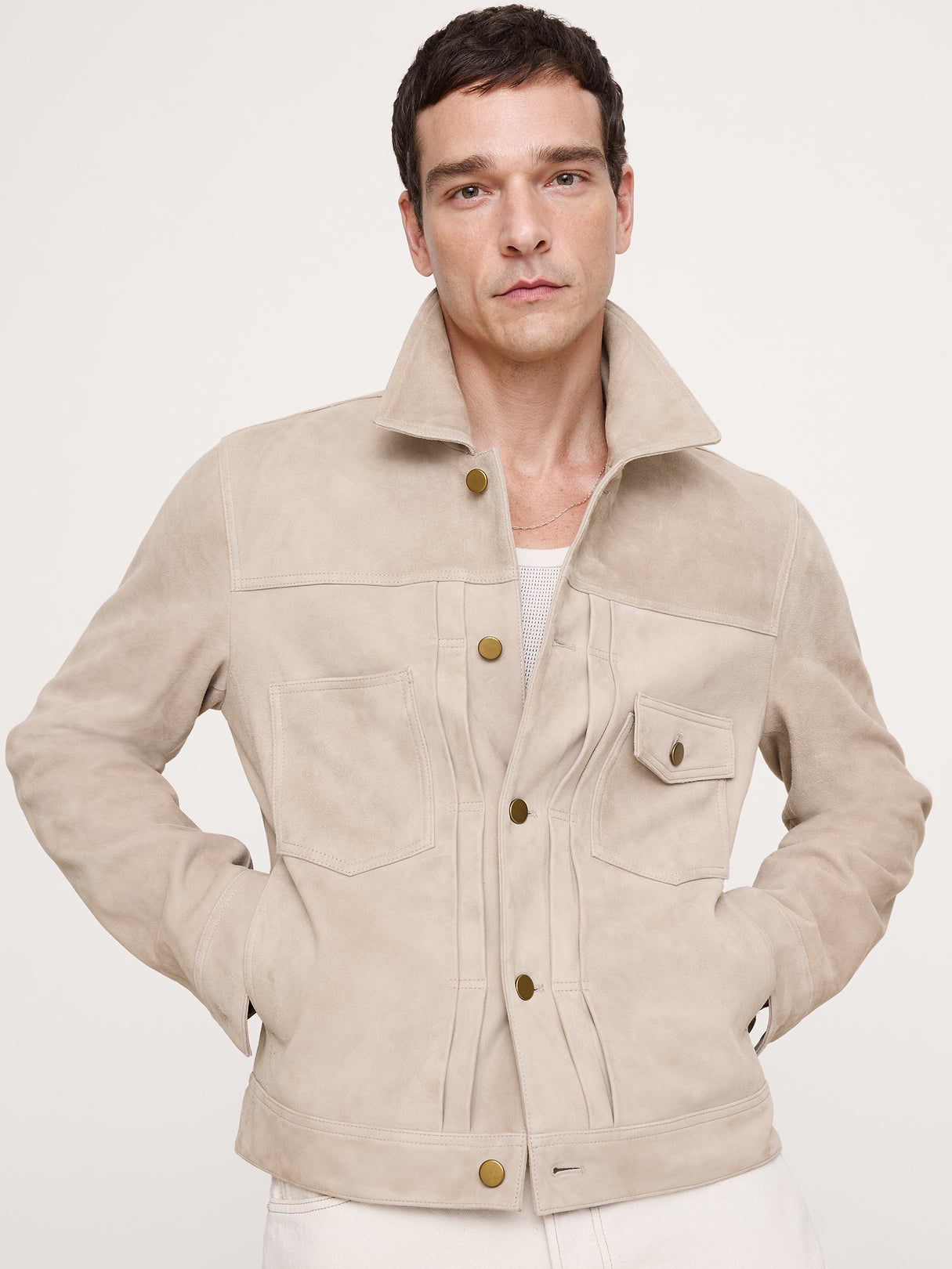 Suede Trucker Jacket - Tan