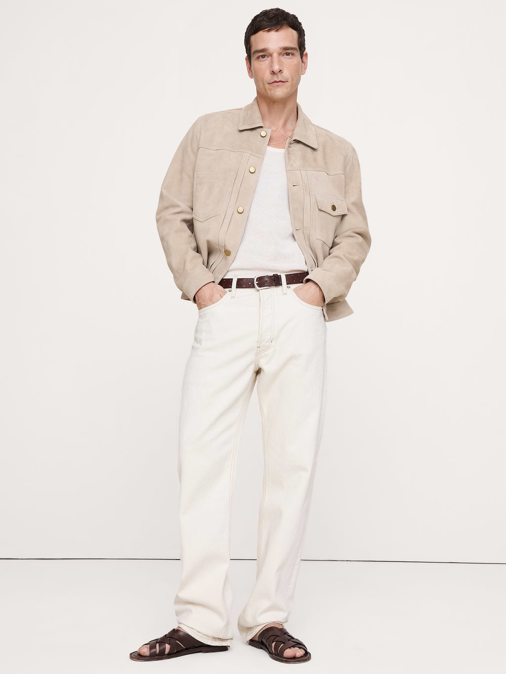 Suede Trucker Jacket - Tan