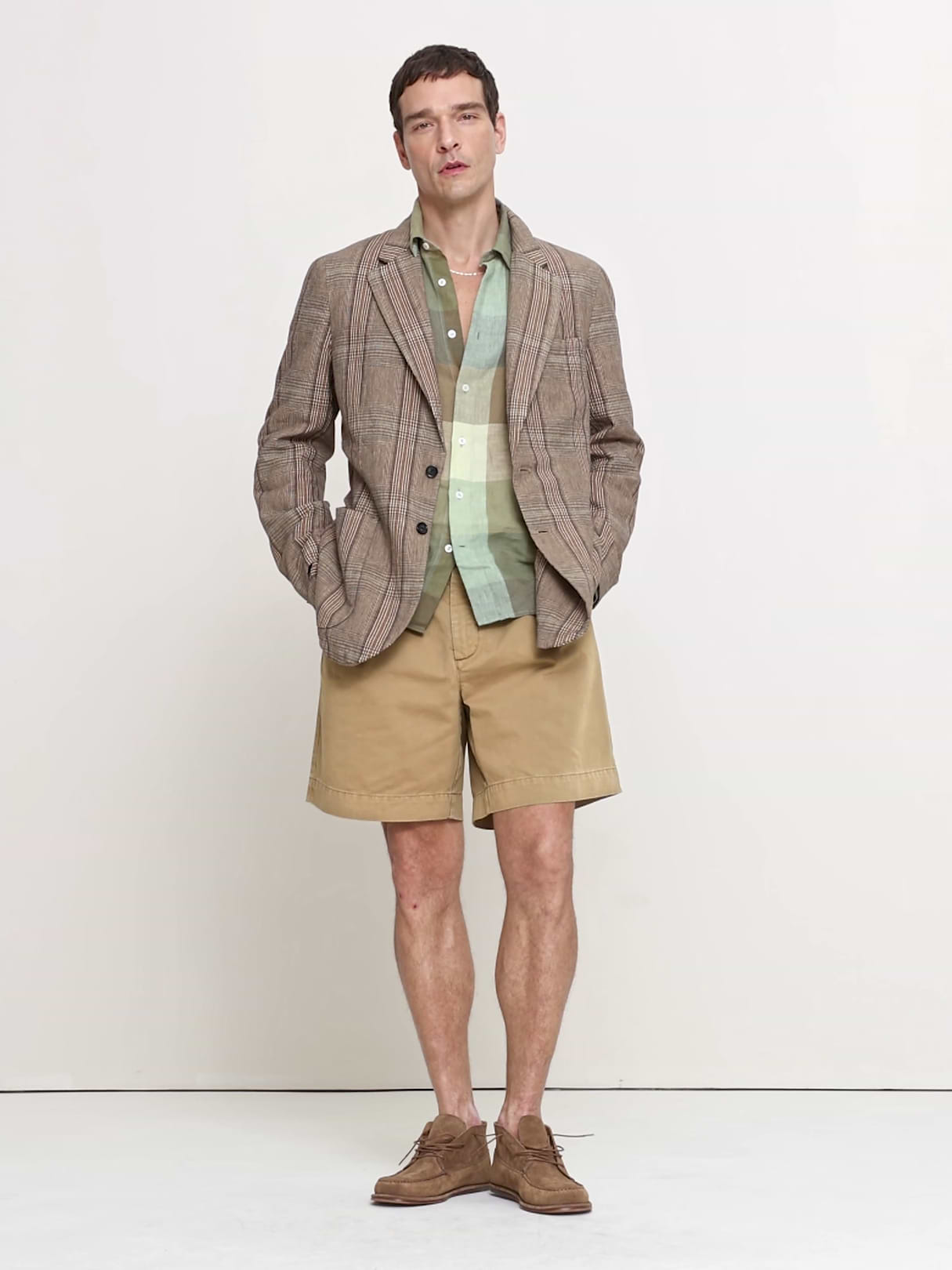 Italian Plaid Cotton-Linen Blazer - Brown Plaid