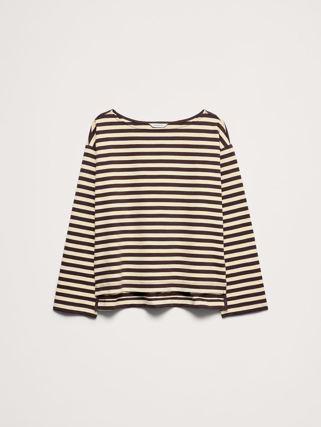 Relaxed Cotton Boat-Neck Top - Brown Stripe