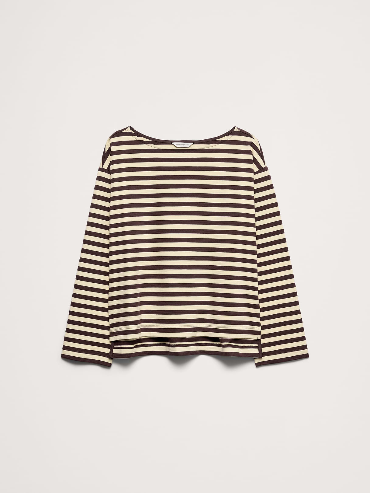 Relaxed Cotton Boat-Neck Top - Brown Stripe