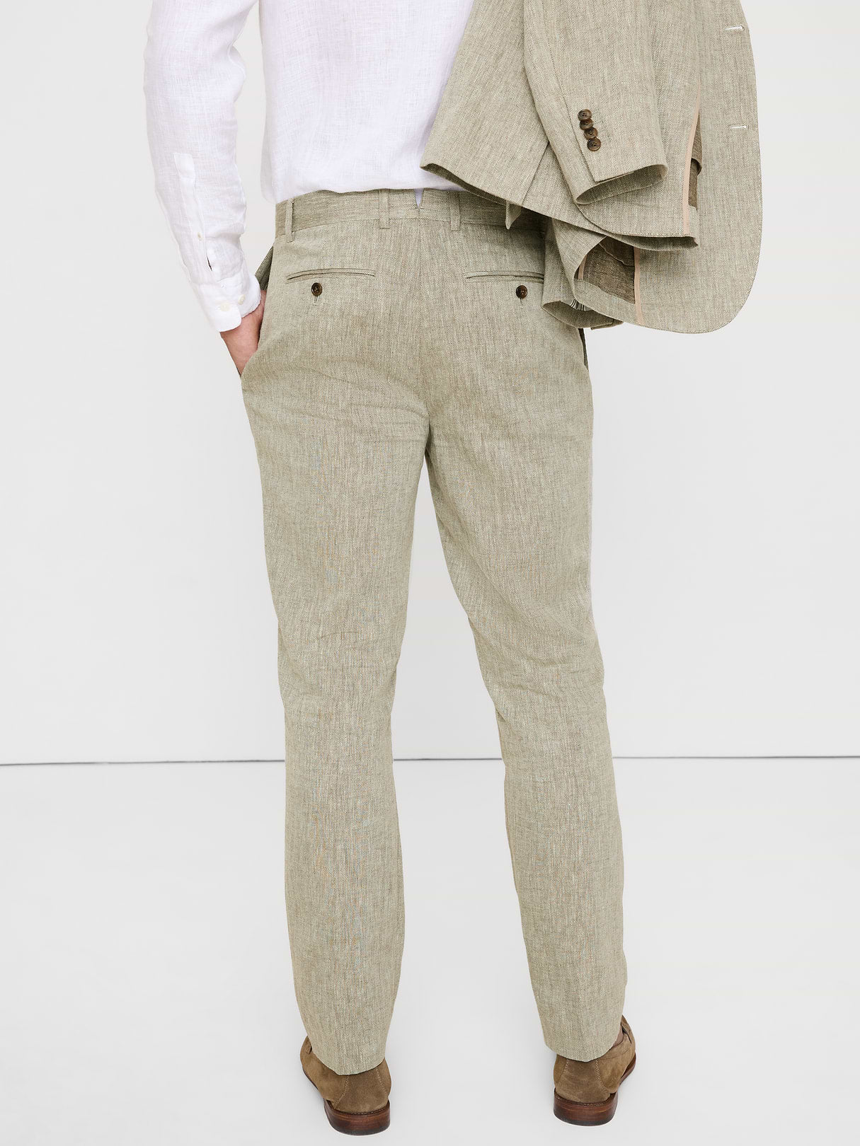 Tailored Slim-Fit Green Linen-Cotton Suit Pant - Cabana Green