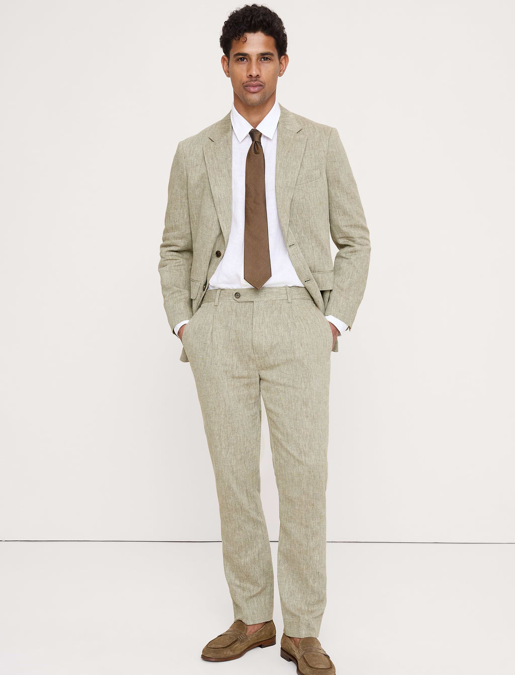 Tailored Slim-Fit Green Linen-Cotton Suit Pant - Cabana Green