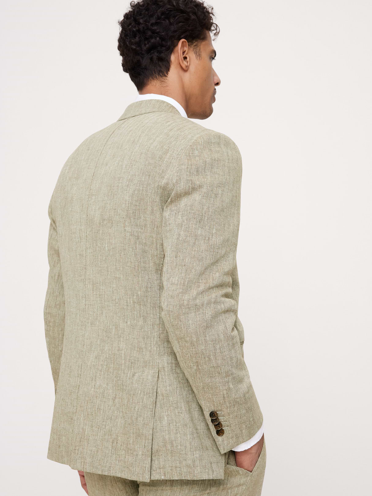 Tailored Slim-Fit Green Linen-Cotton Suit Jacket - Cabana Green