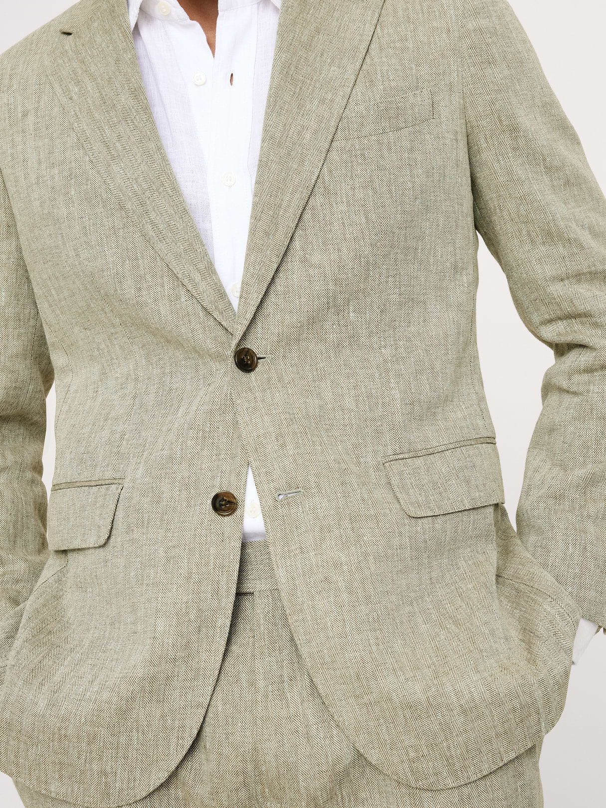 Tailored Slim-Fit Green Linen-Cotton Suit Jacket - Cabana Green
