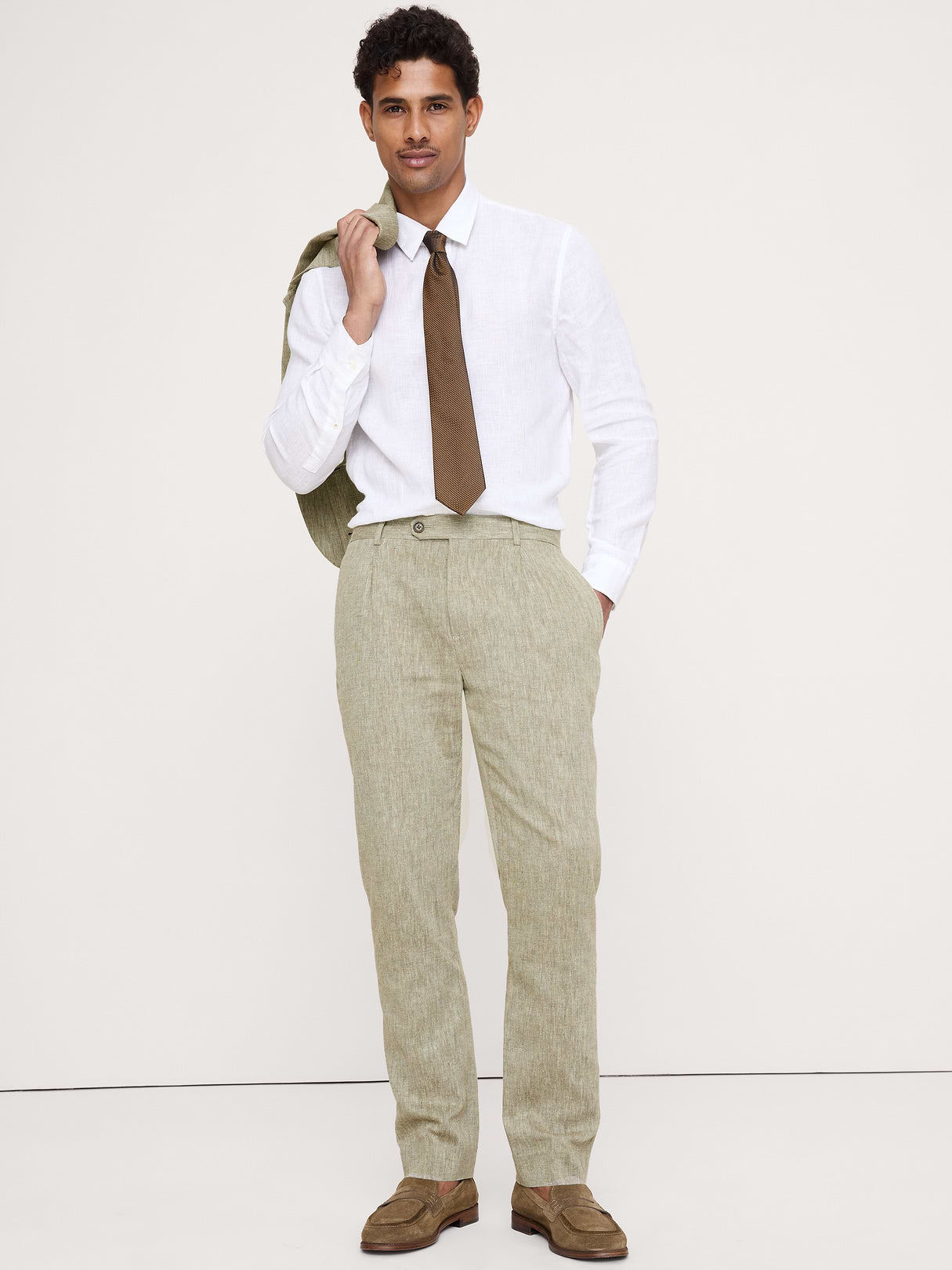 Tailored Slim-Fit Green Linen-Cotton Suit Pant - Cabana Green