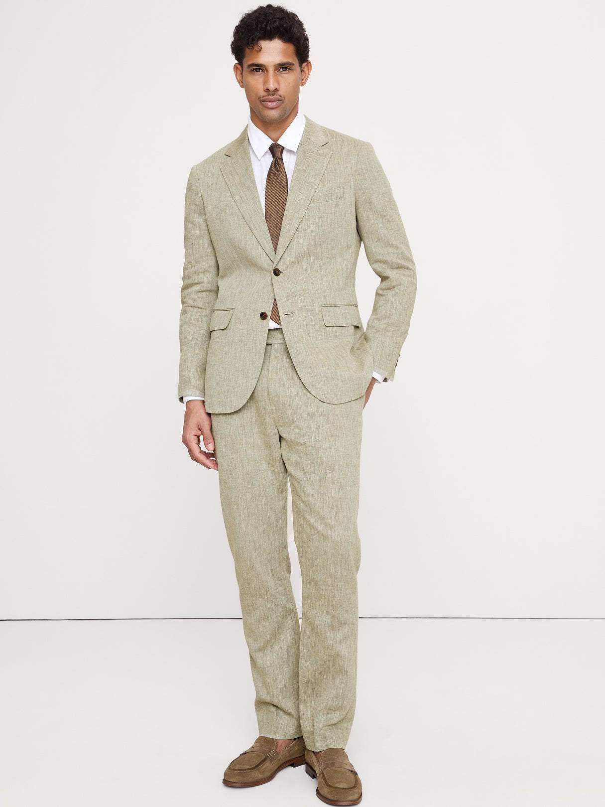 Tailored Slim-Fit Green Linen-Cotton Suit Pant - Cabana Green