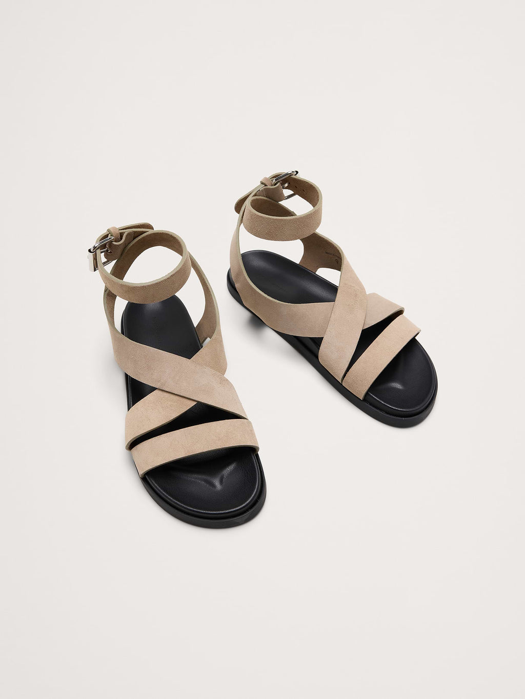Italian Suede Ankle-Strap Sandal - Beige