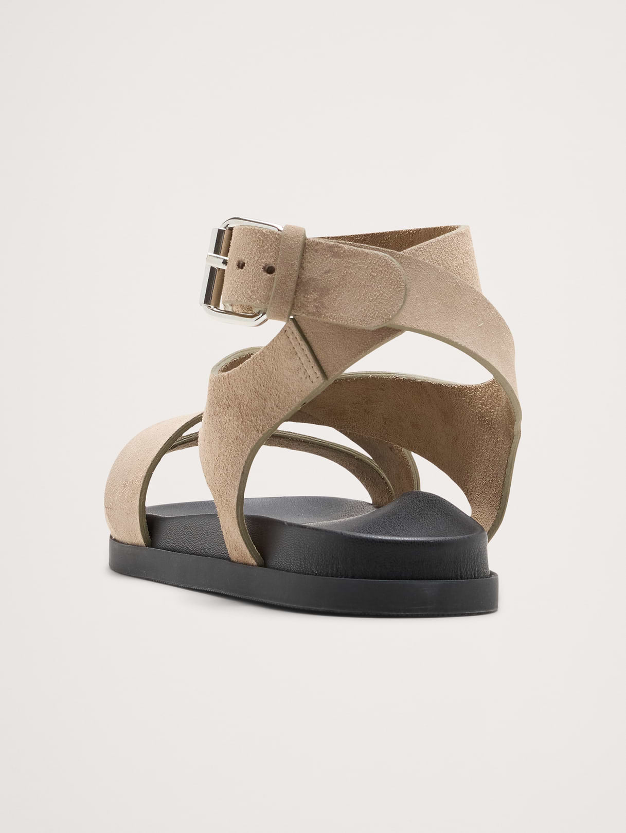 Italian Suede Ankle-Strap Sandal - Beige