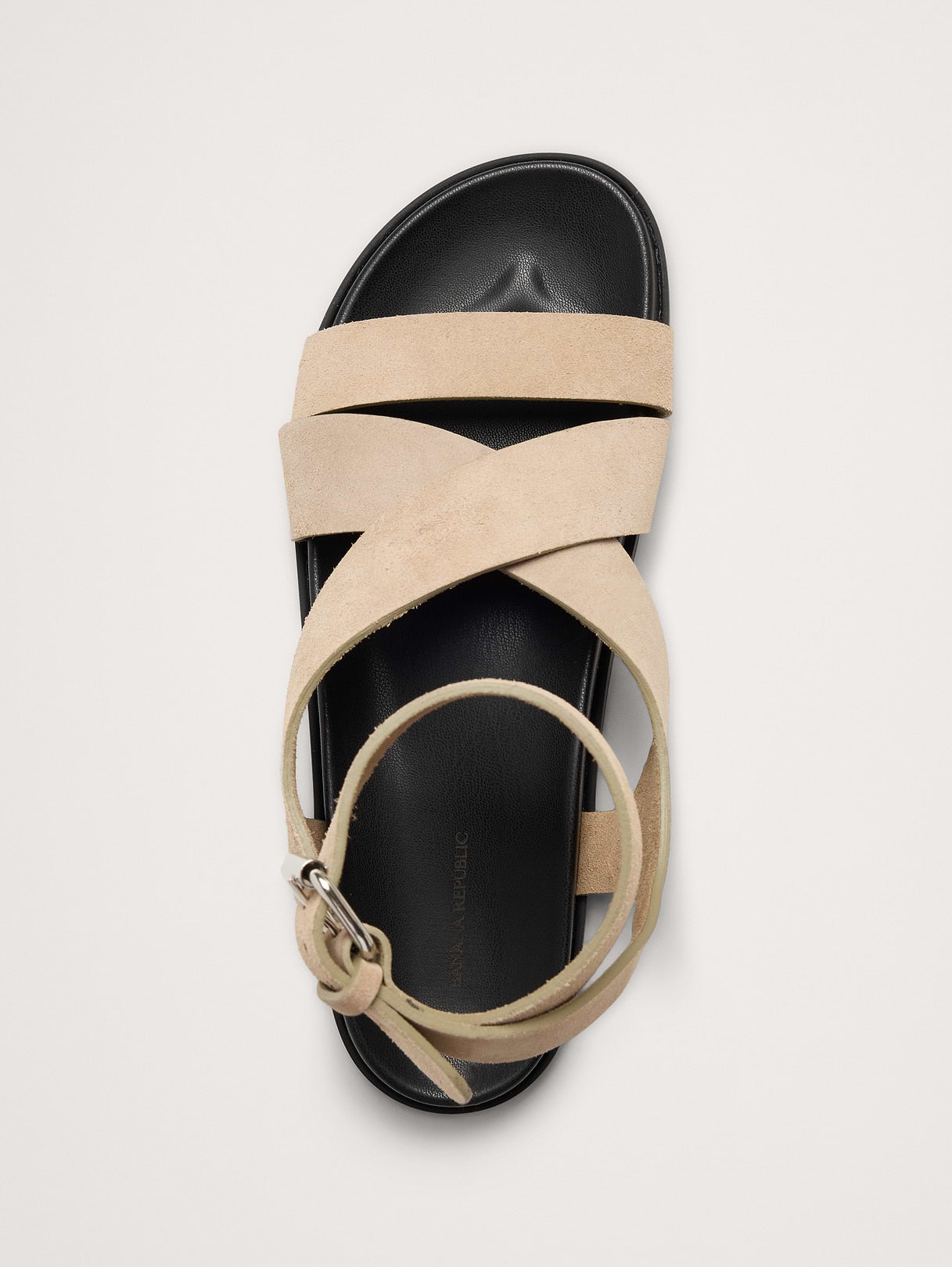 Italian Suede Ankle-Strap Sandal - Beige