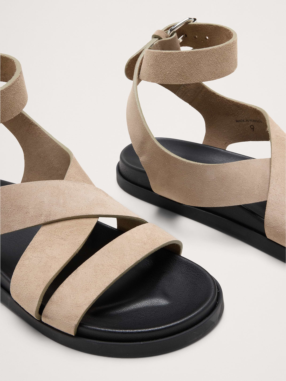 Italian Suede Ankle-Strap Sandal - Beige