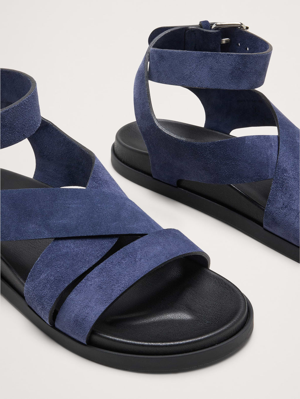 Italian Suede Ankle-Strap Sandal - Navy Blue
