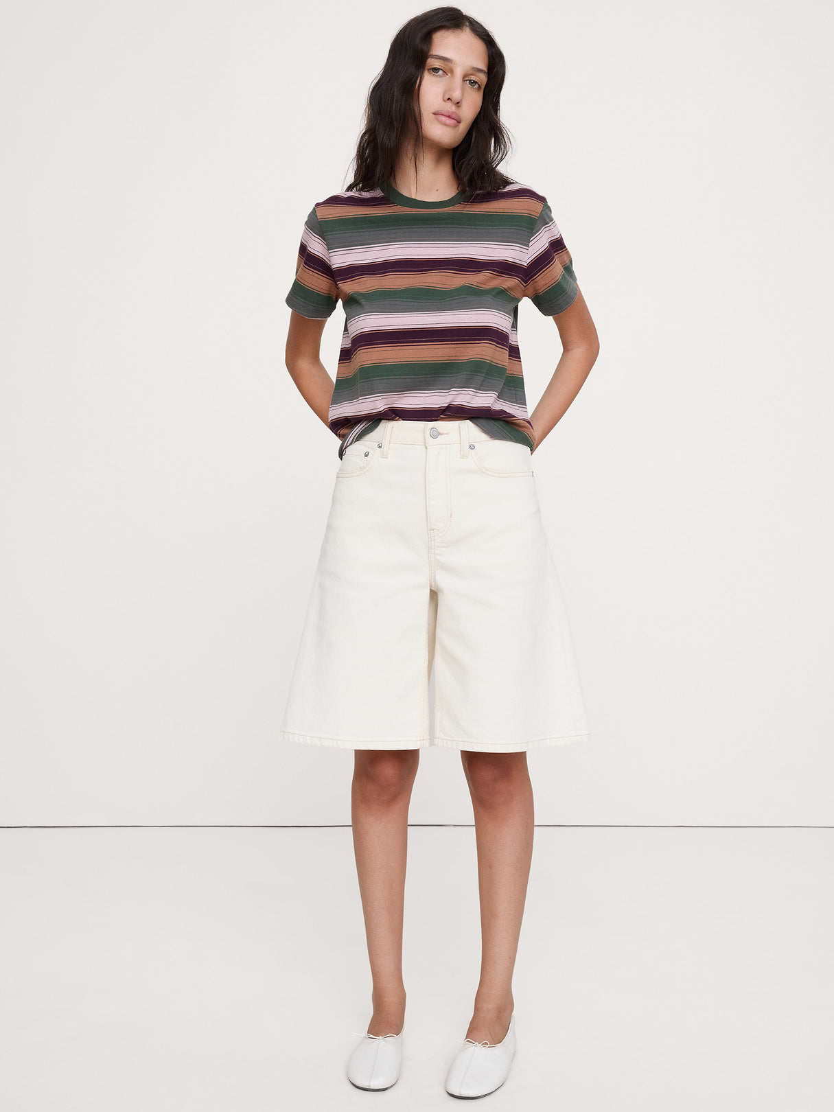 Vintage Cotton Crew-Neck T-Shirt - Emerald Green & Purple Stripe