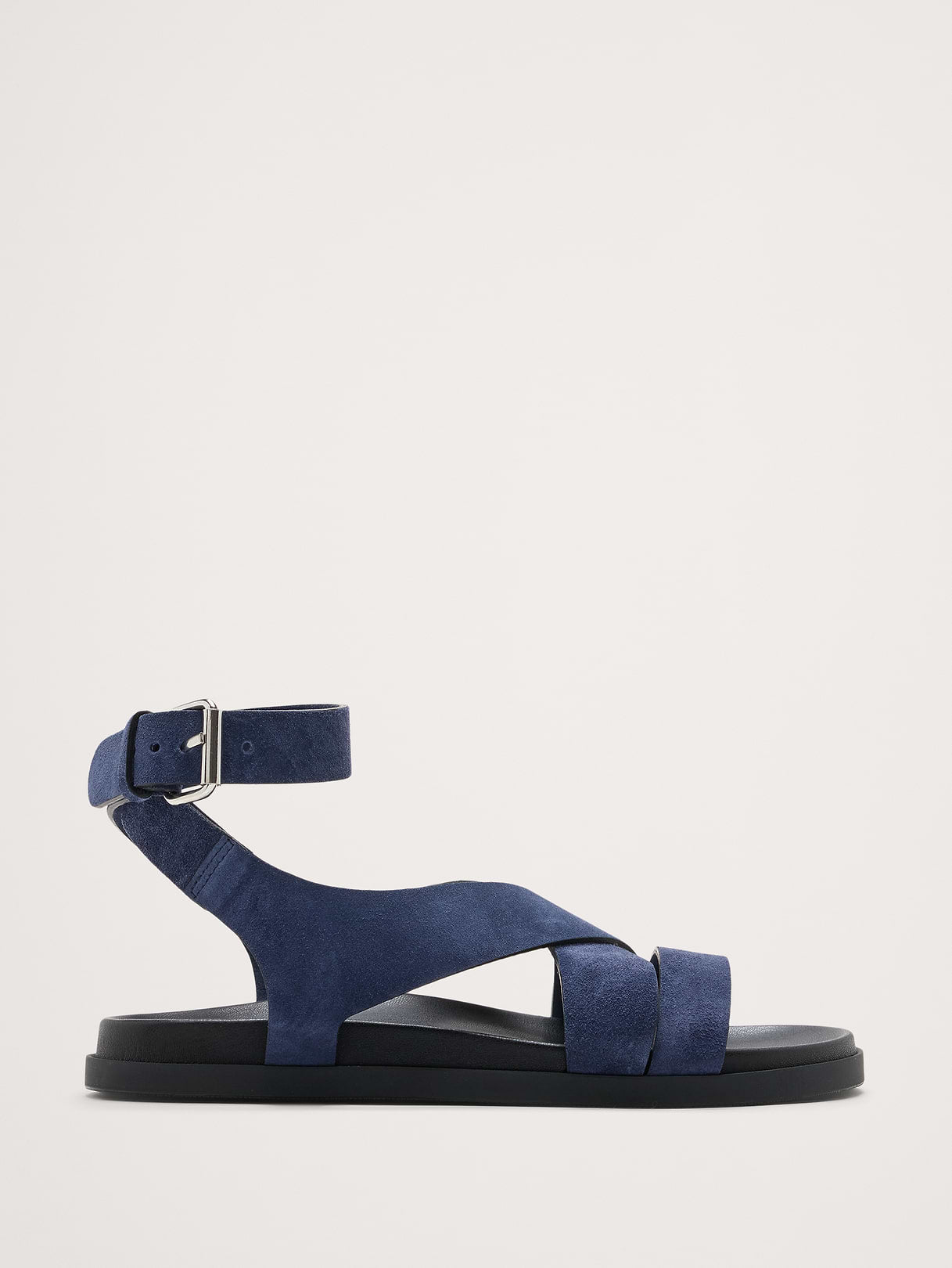 Italian Suede Ankle-Strap Sandal - Navy Blue