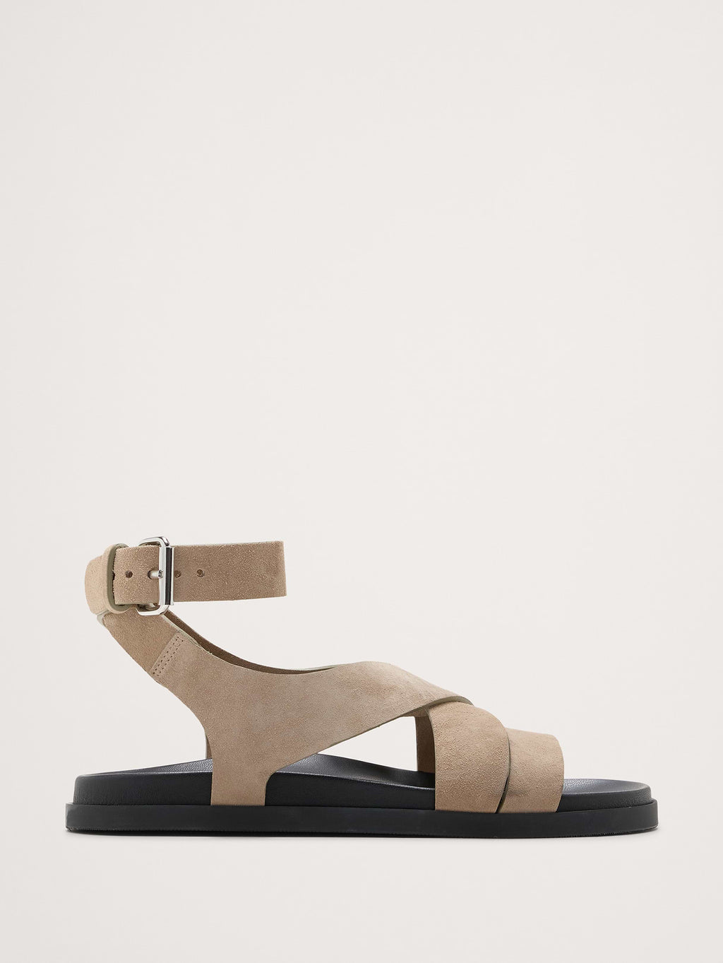 Italian Suede Ankle-Strap Sandal - Beige
