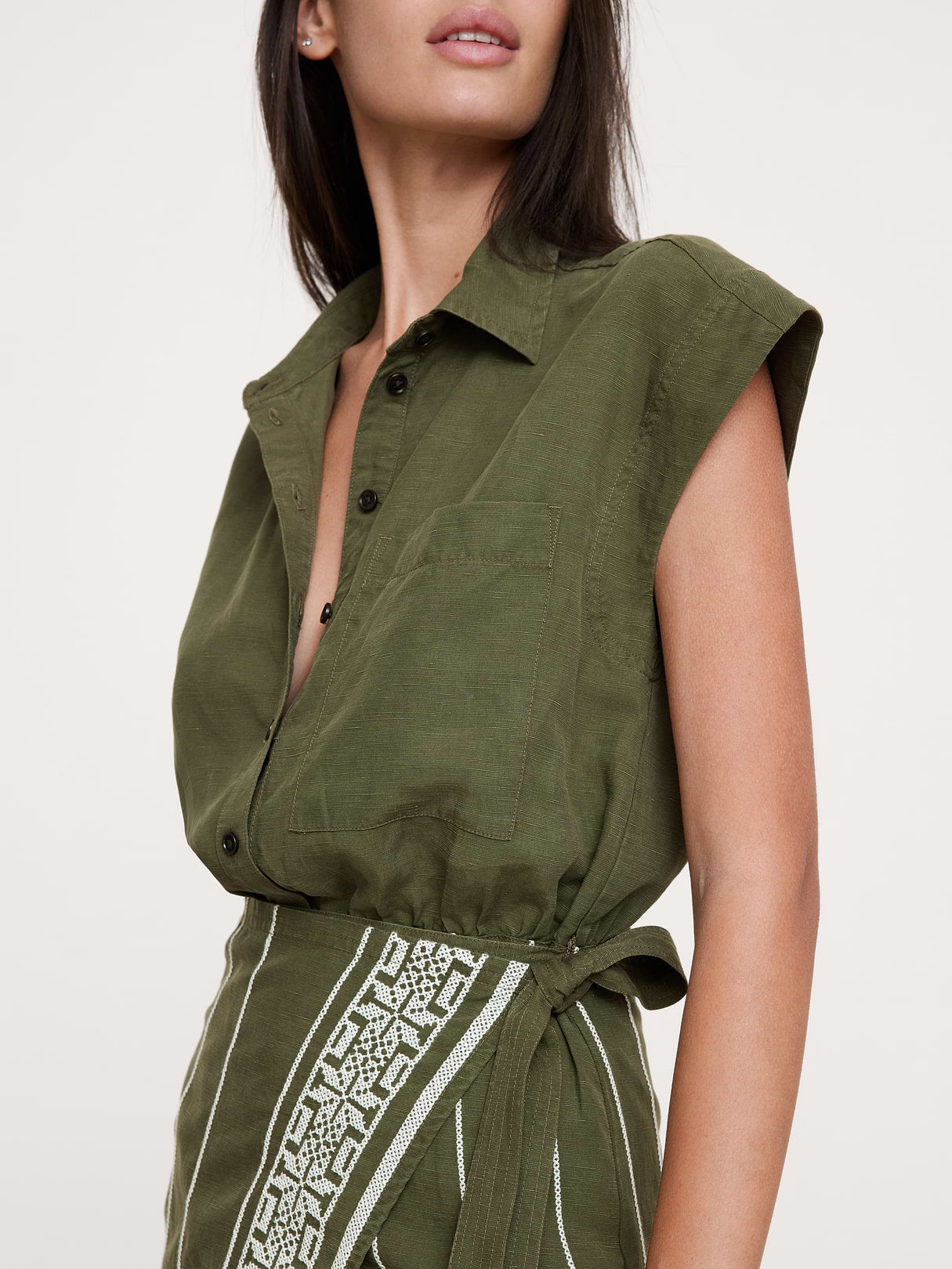 Embroidered Tencel™-Linen Wrap Dress - Stripe with Embroidery