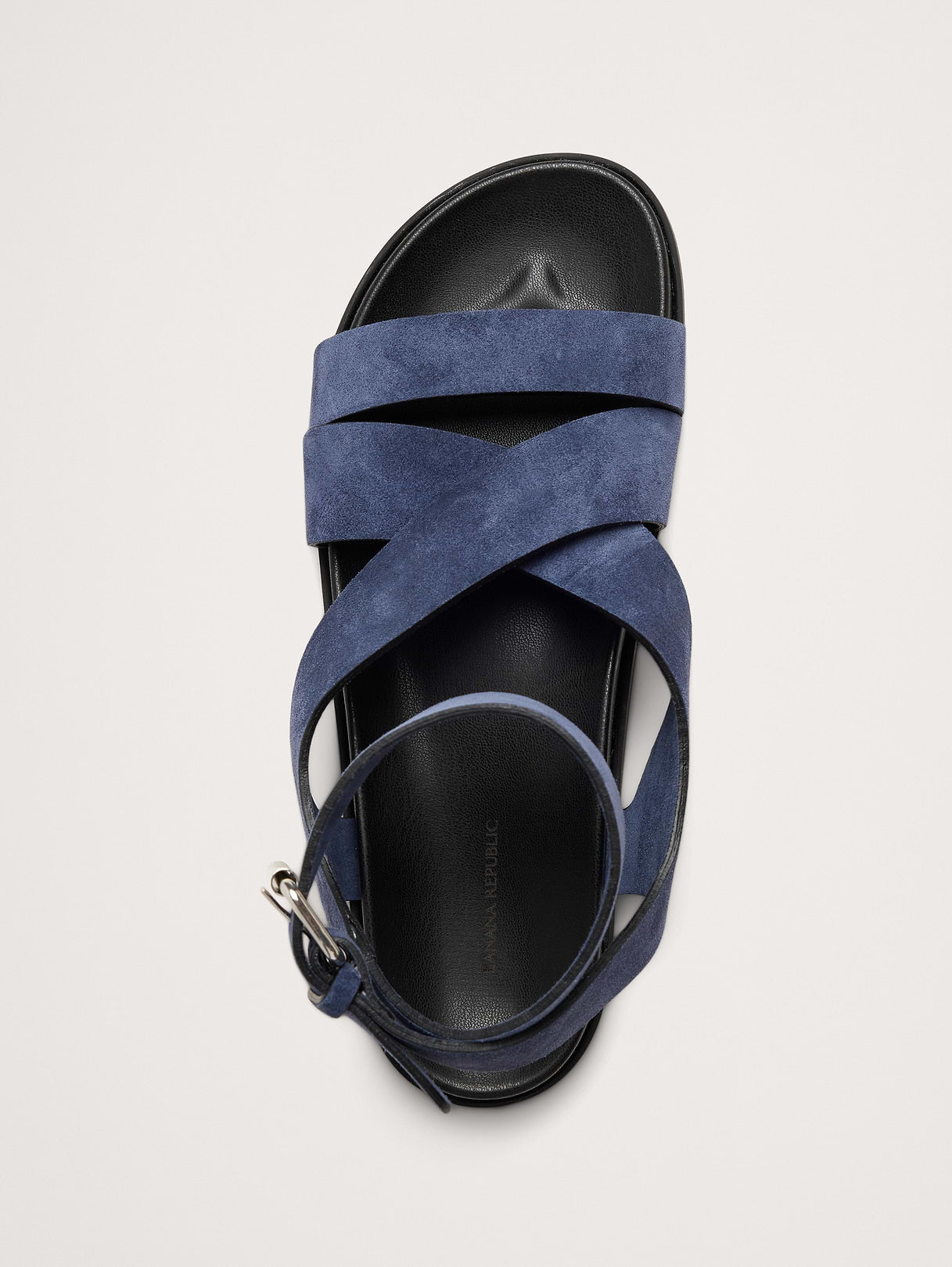 Italian Suede Ankle-Strap Sandal - Navy Blue