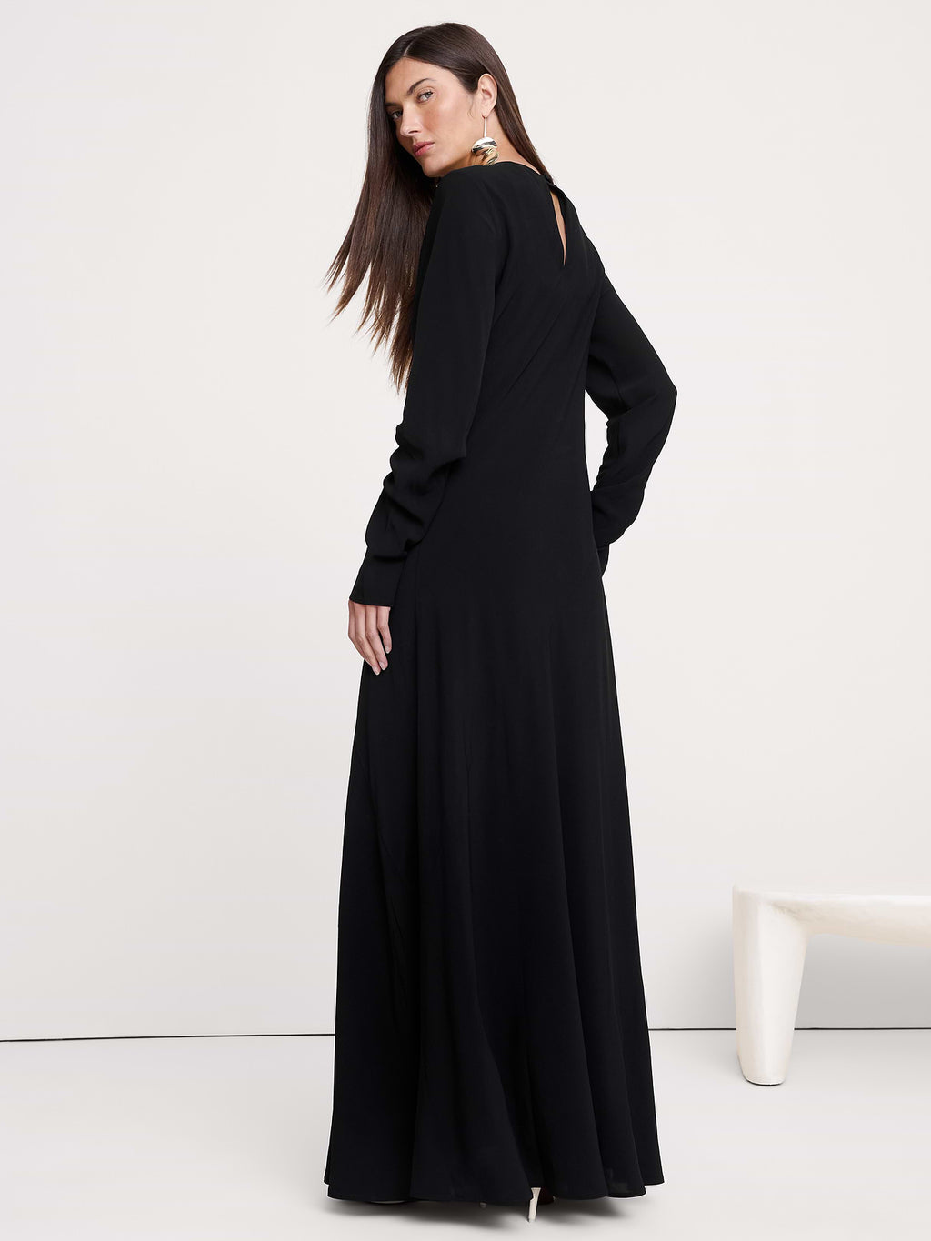 Bias-Cut Chiffon Maxi Dress - Black