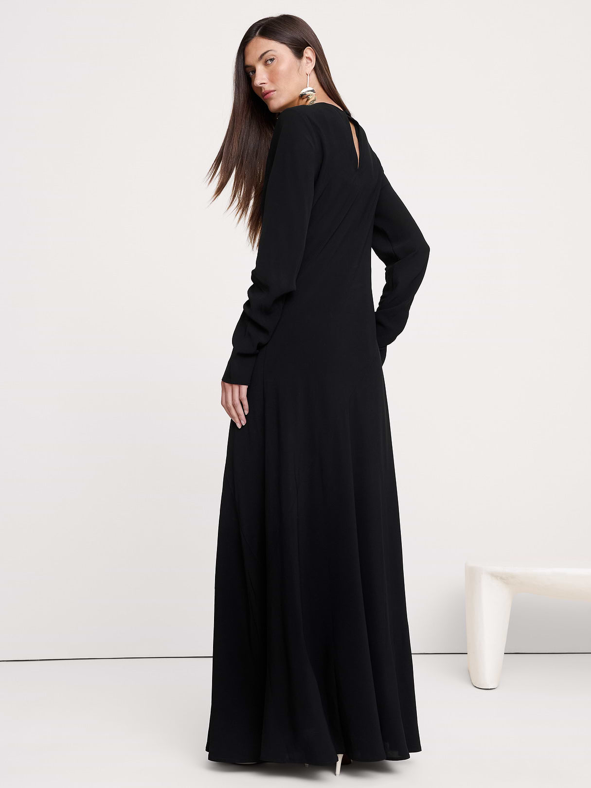 Bias-Cut Chiffon Maxi Dress - Black
