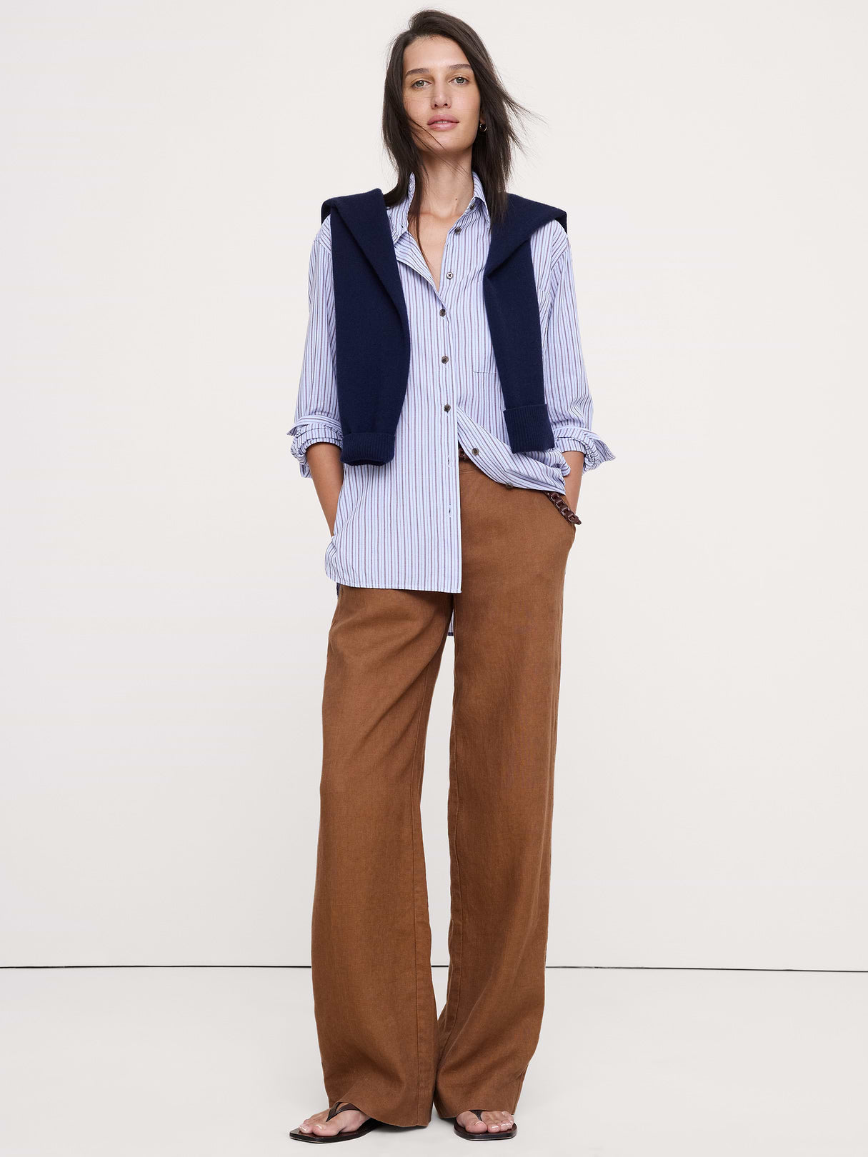 The Oversized Shirt in Cotton Poplin - Blue Opal Stripe