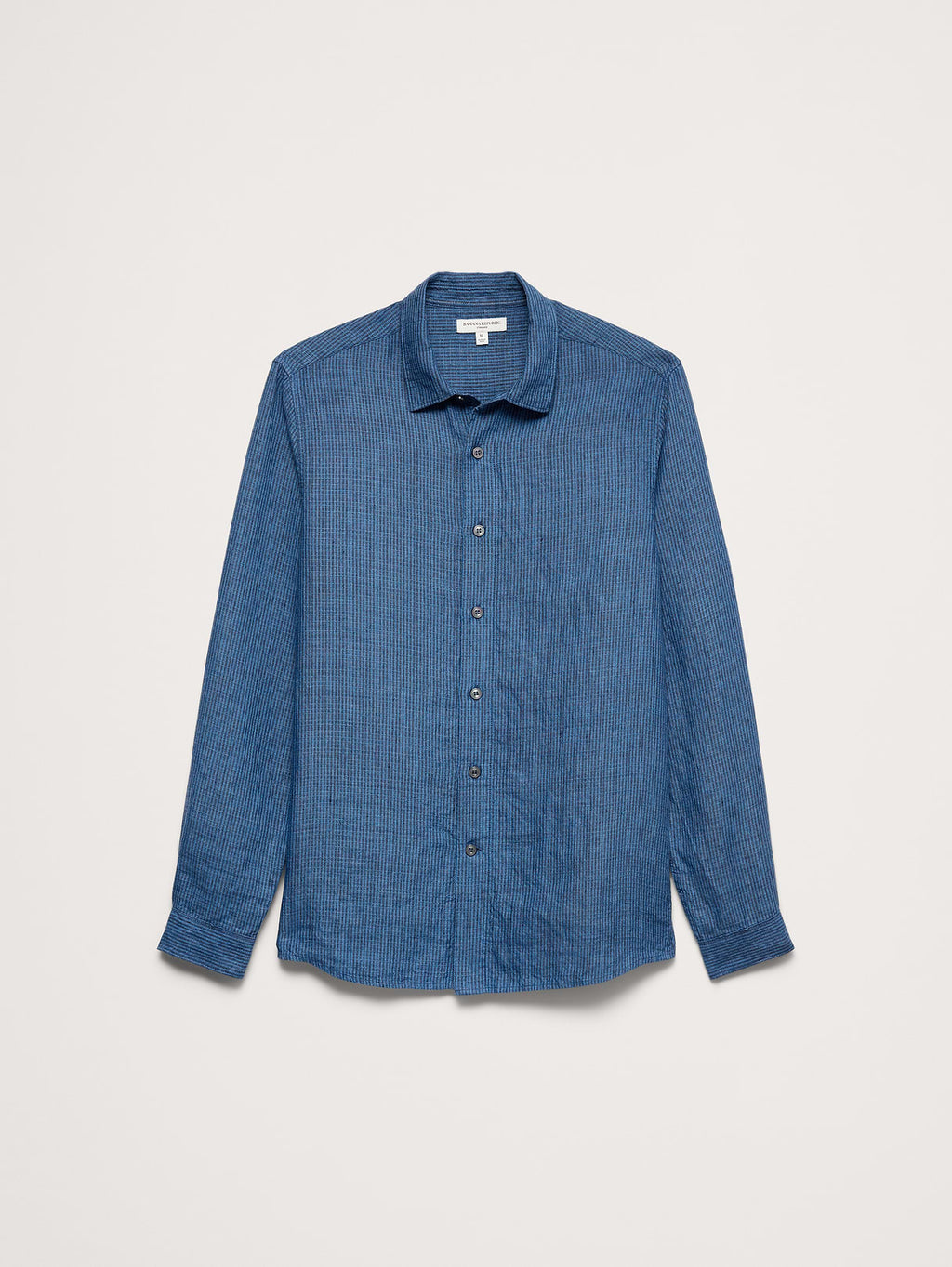 Standard-Fit Textured Linen-Cotton Shirt - Navy Blue Stripe
