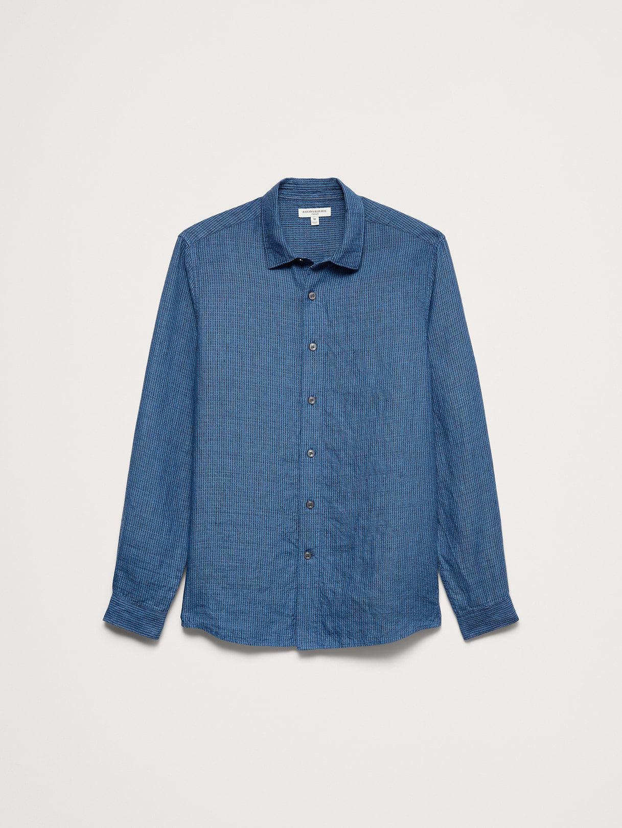 Standard-Fit Textured Linen-Cotton Shirt - Navy Blue Stripe