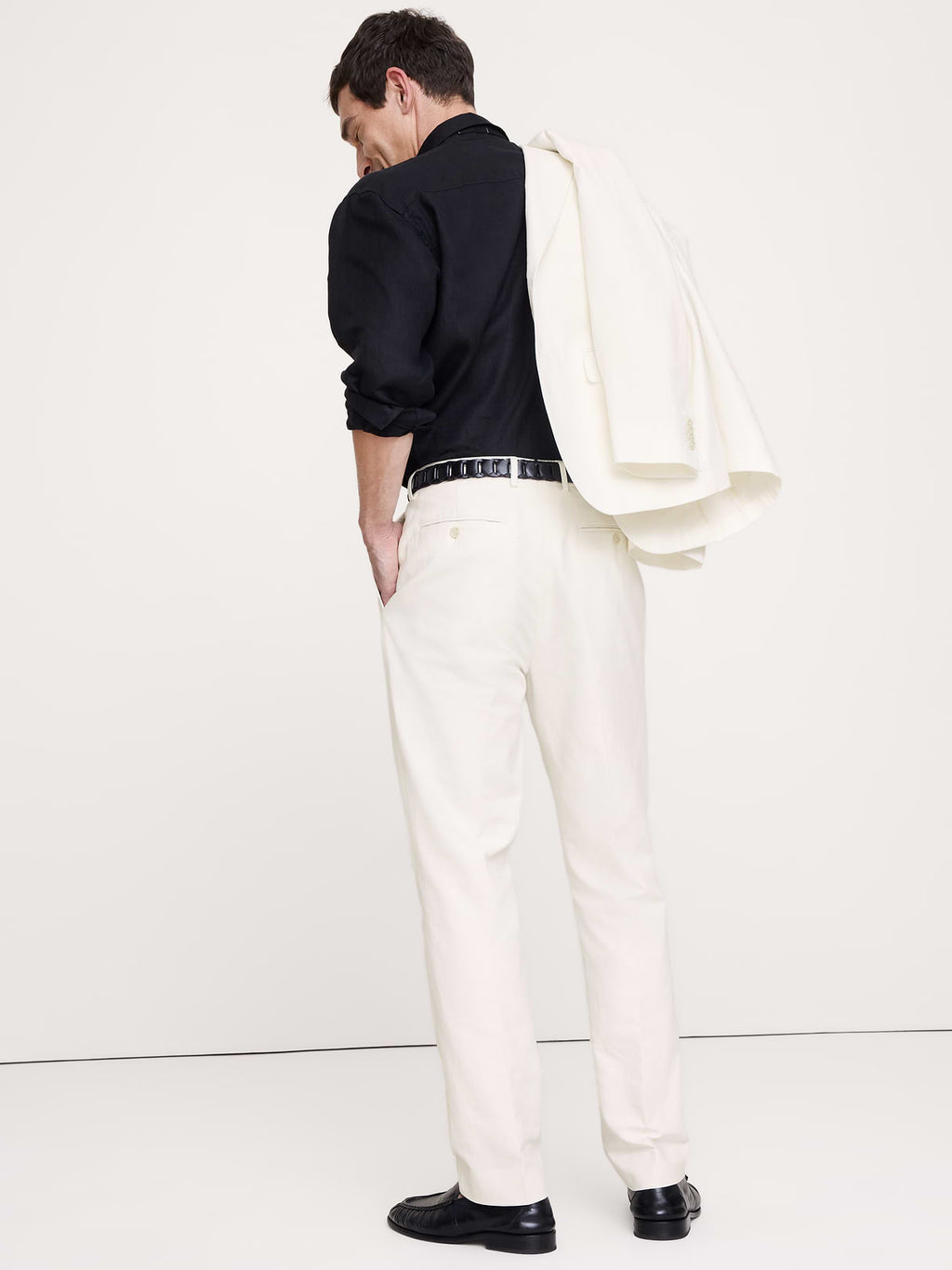 Tailored Slim-Fit Italian Cotton-Linen Suit Pant - Ivory