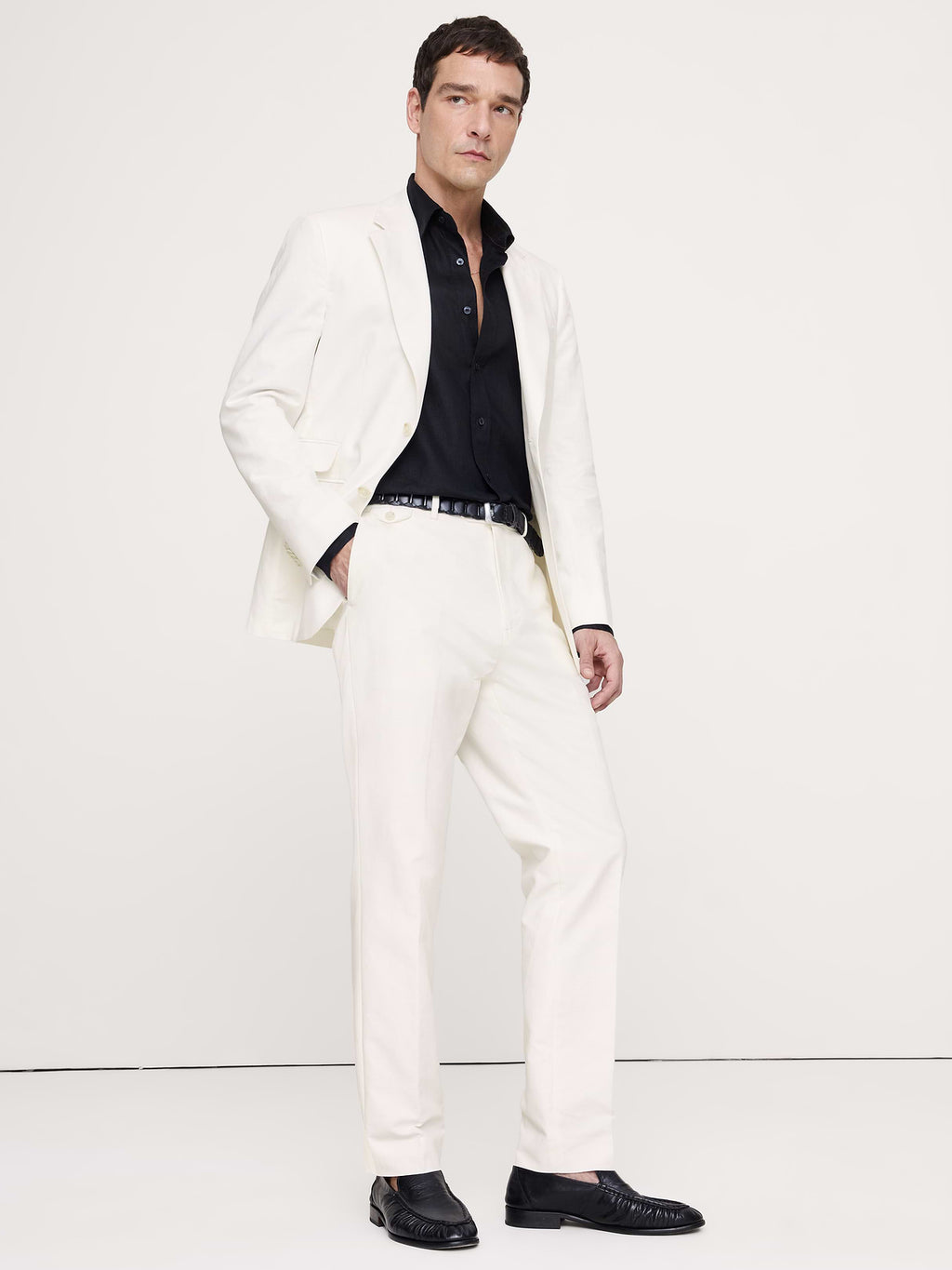 Tailored Slim-Fit Italian Cotton-Linen Suit Pant - Ivory