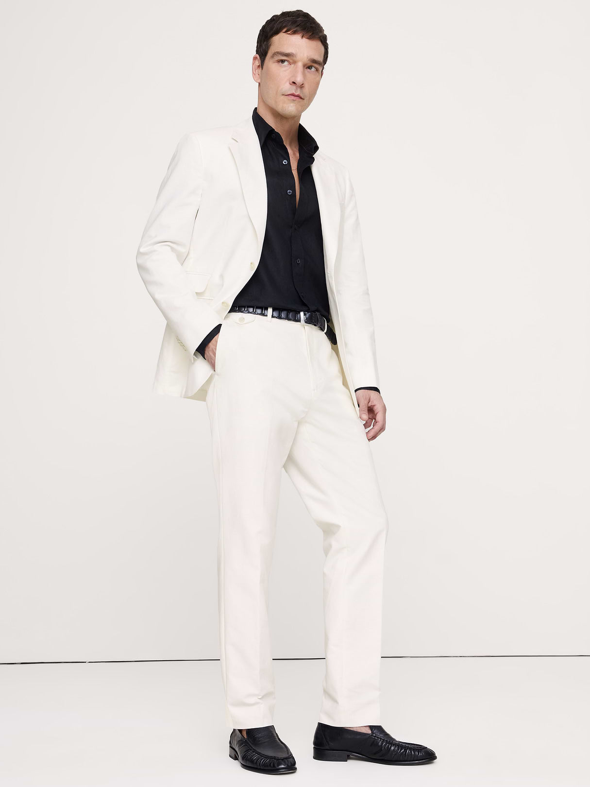 Tailored Slim-Fit Italian Cotton-Linen Suit Pant - Ivory