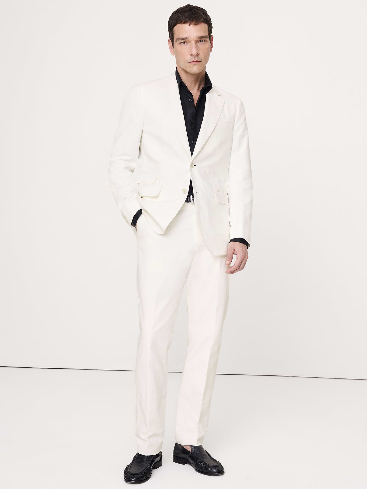 Tailored Slim-Fit Italian Cotton-Linen Suit Pant - Ivory