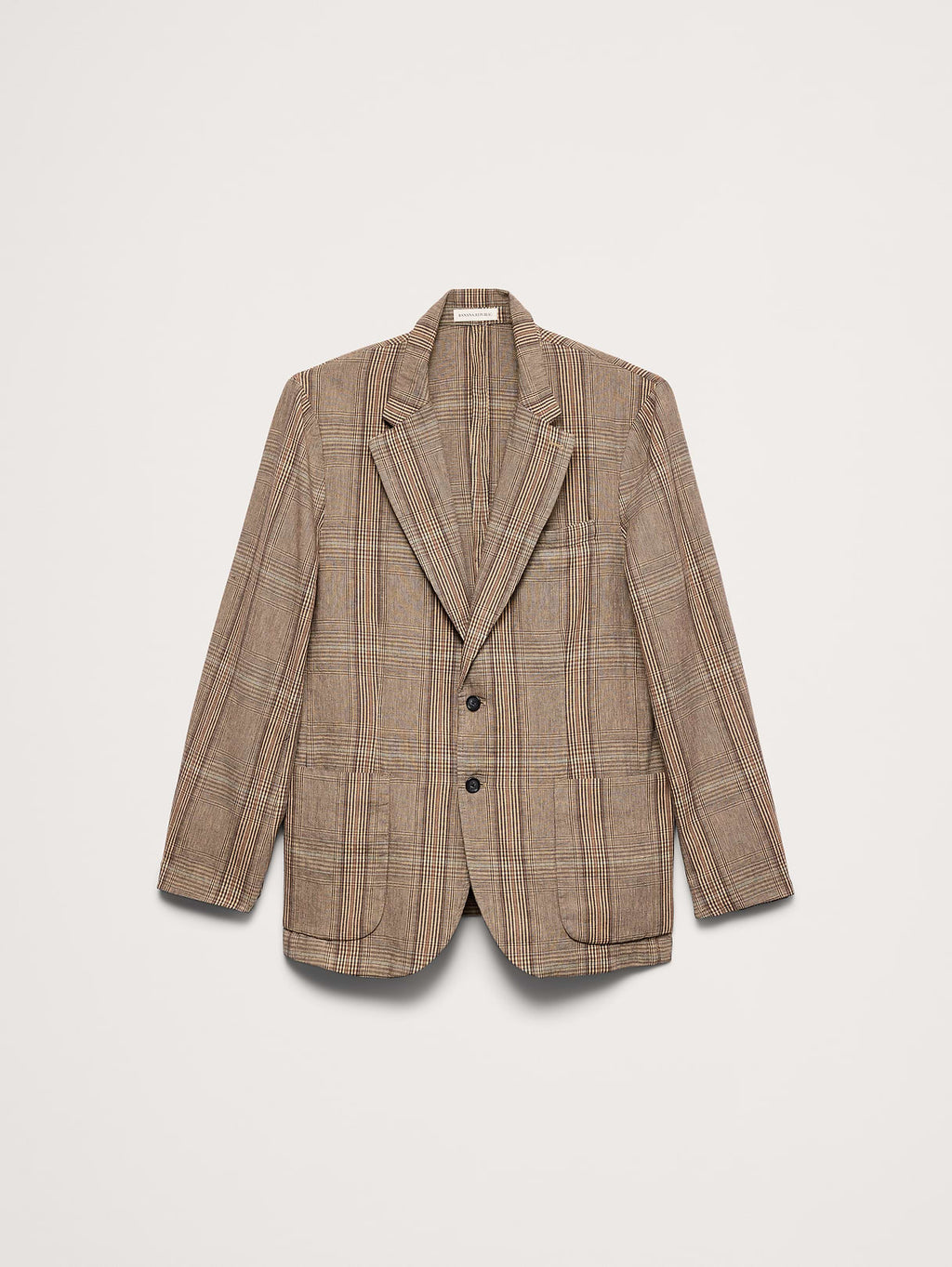 Italian Plaid Cotton-Linen Blazer - Brown Plaid