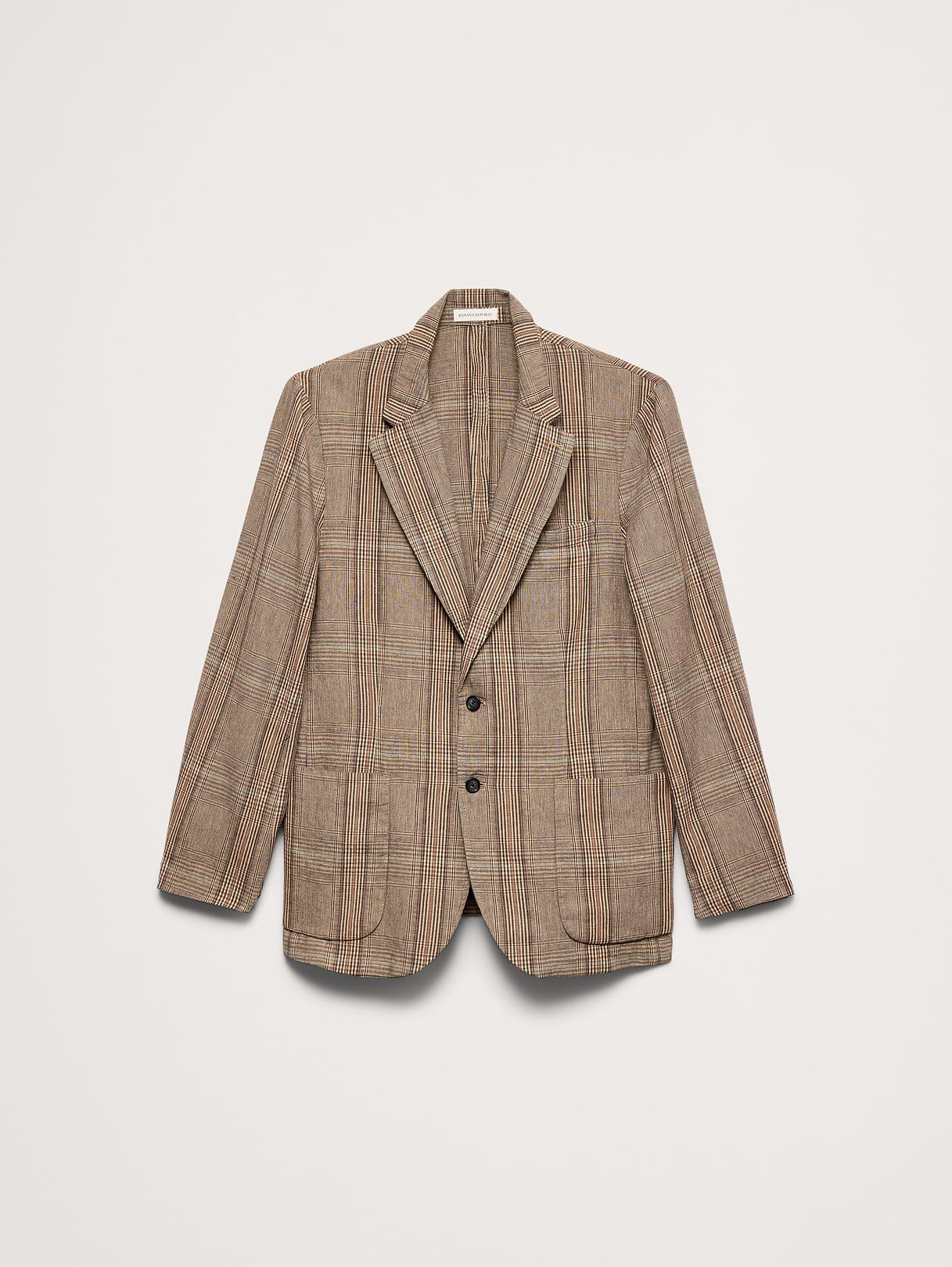 Italian Plaid Cotton-Linen Blazer - Brown Plaid