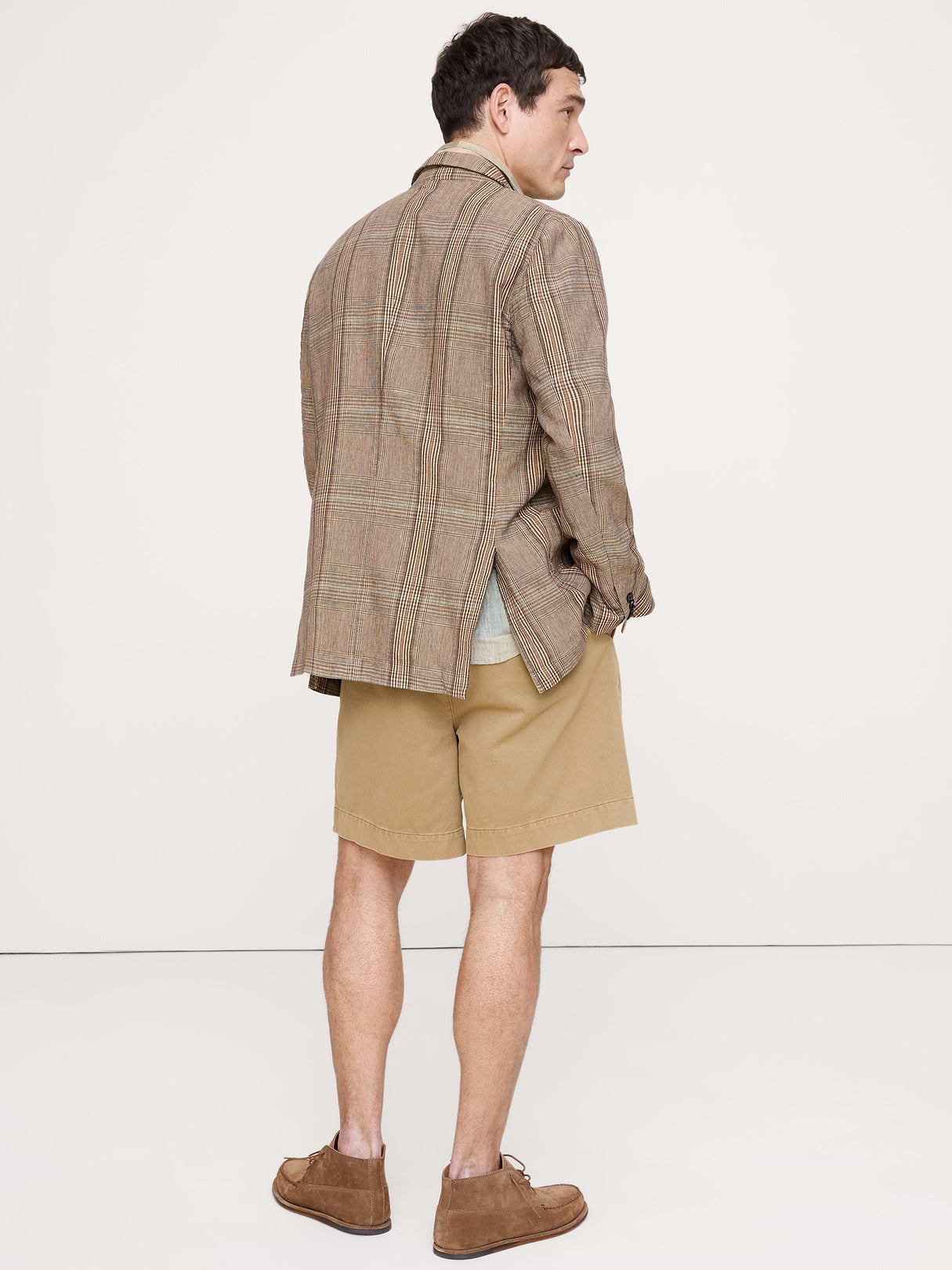 Italian Plaid Cotton-Linen Blazer - Brown Plaid